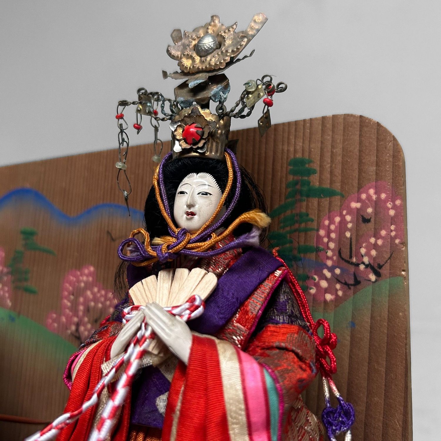 Japanese Hina Dolls, Emperor & Empress with Wooden Box, 1950s Japanese Hina Dolls, Emperor & Empress with Wooden Box, 1950s