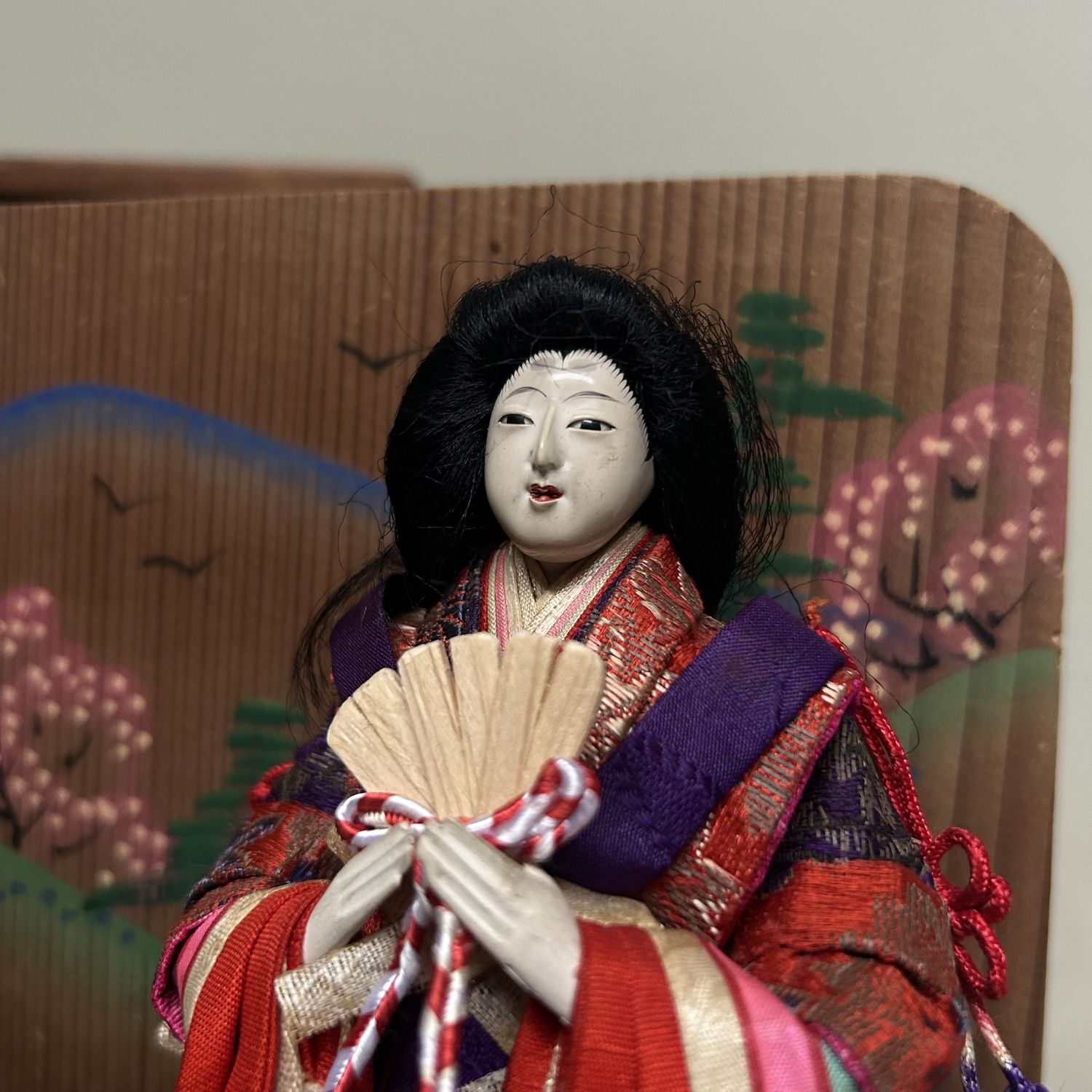 Japanese Hina Dolls, Emperor & Empress with Wooden Box, 1950s Japanese Hina Dolls, Emperor & Empress with Wooden Box, 1950s