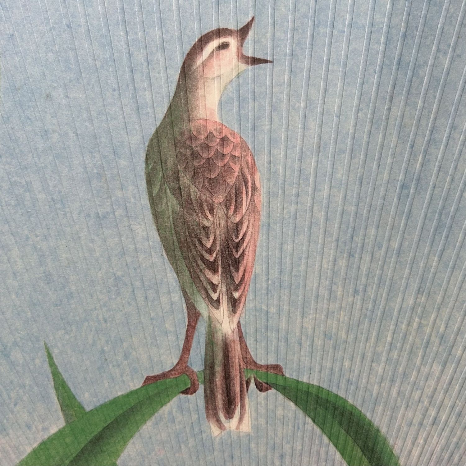 Japanse Waaier “Zingende Vogel” — Takashimaya, door Shūkei, 1960s