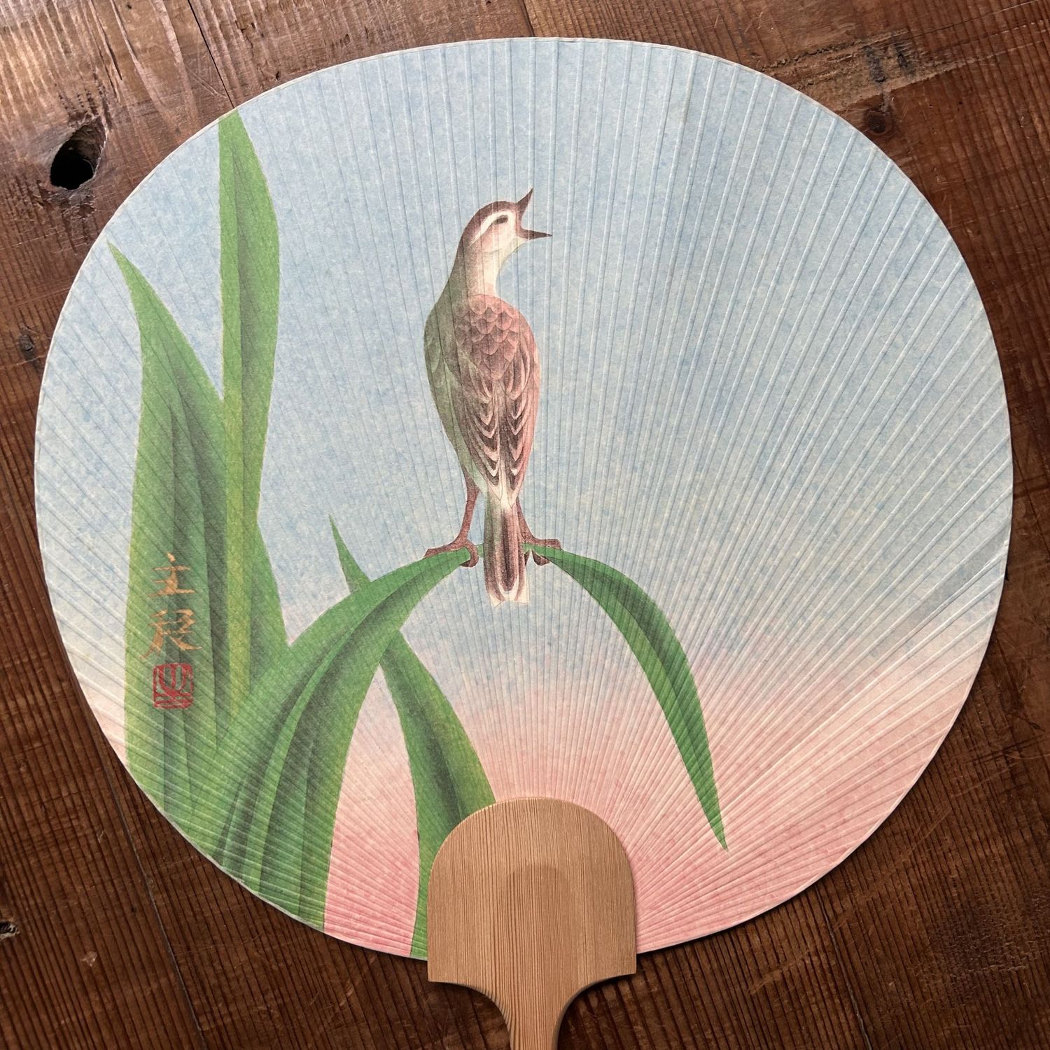 Japanse Waaier “Zingende Vogel” — Takashimaya, door Shūkei, 1960s