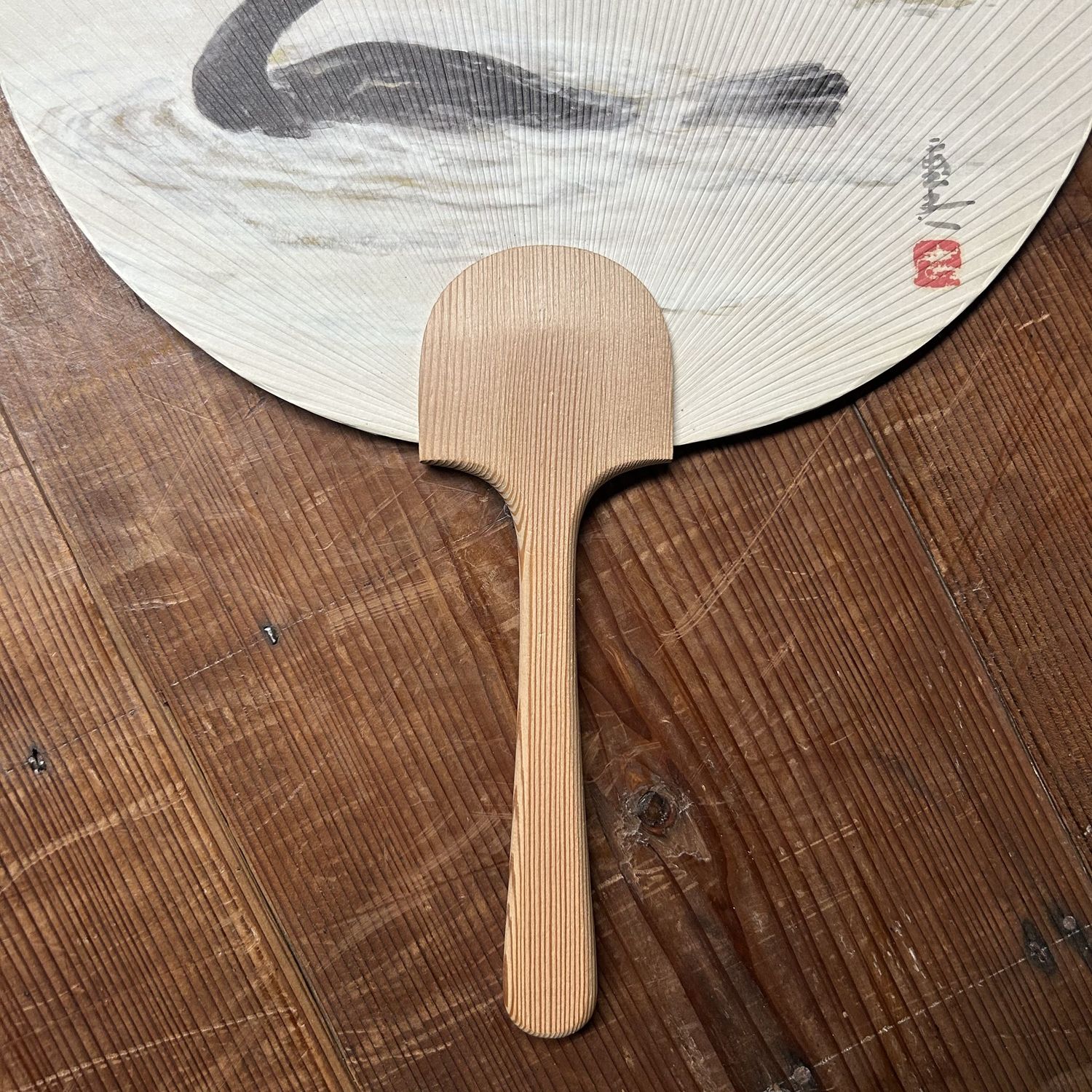 Japanse Waaier “Aalscholver bij Maanlicht”, Takashimaya, door Shōen, 1960s