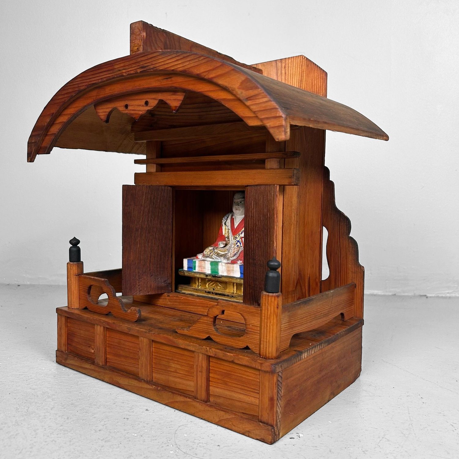 Japanese Wooden Shrine, Kamidana with Monk, 1950s