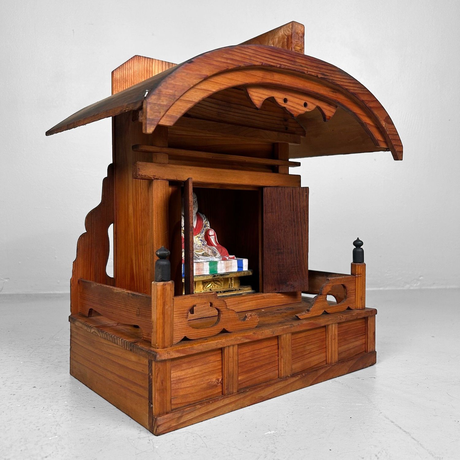 Japanese Wooden Shrine, Kamidana with Monk, 1950s