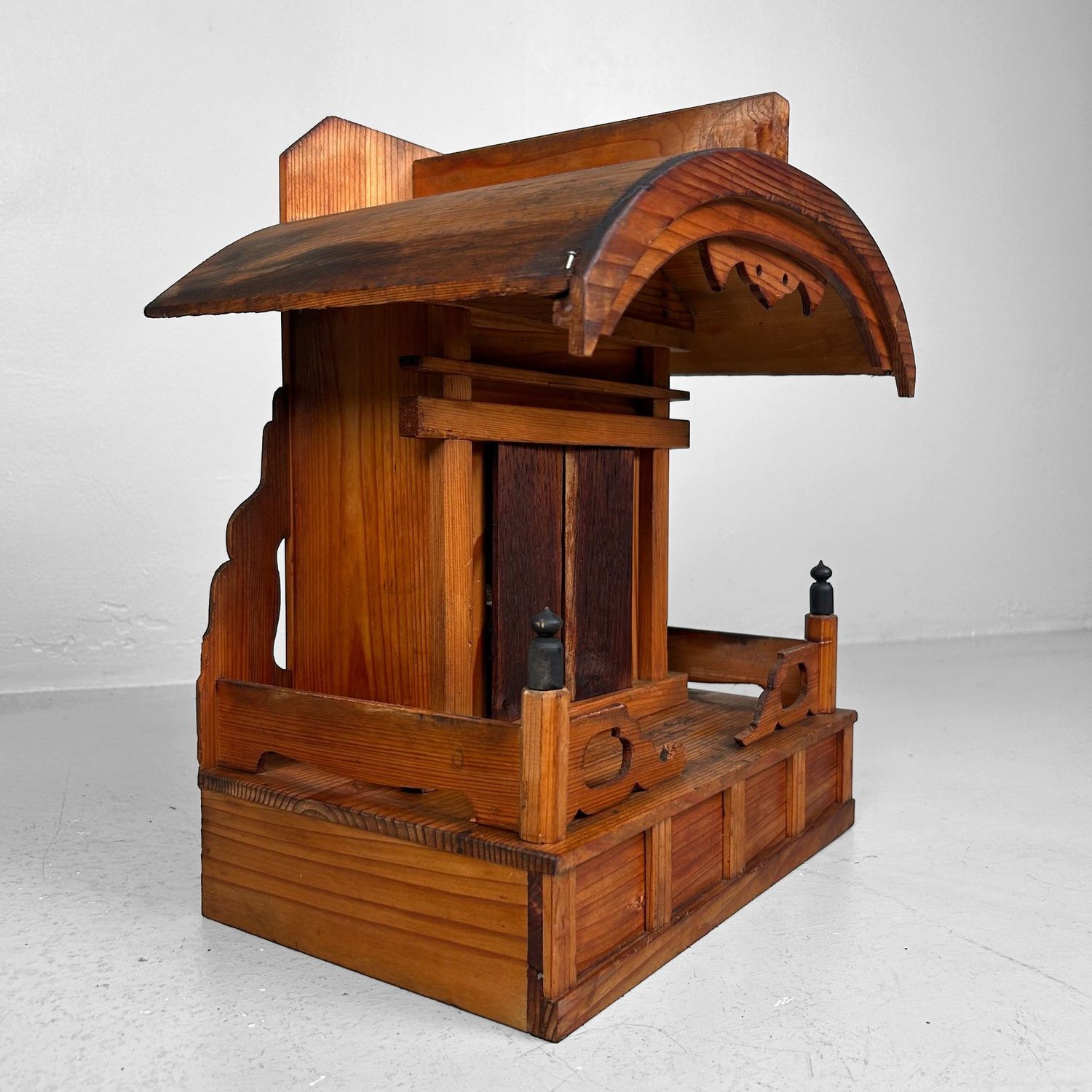 Japanese Wooden Shrine, Kamidana with Monk, 1950s