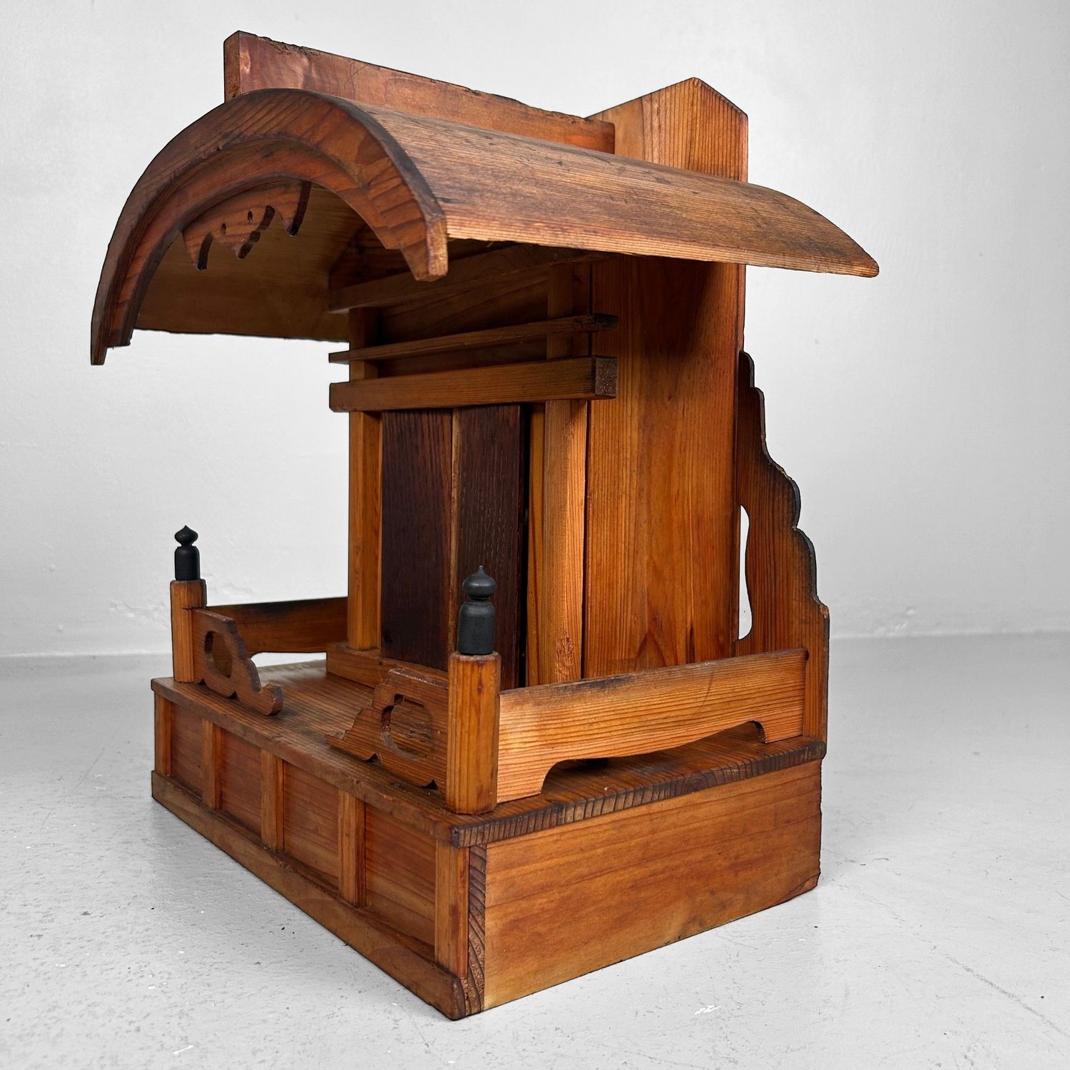 Japanese Wooden Shrine, Kamidana with Monk, 1950s