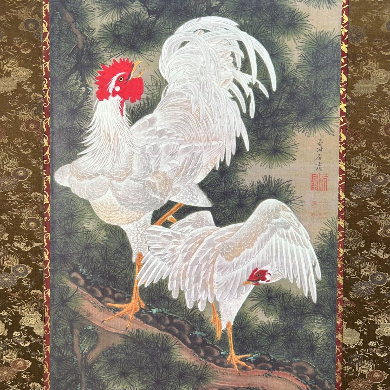 Decorative Japanese Panel with Roosters, 1980–1990