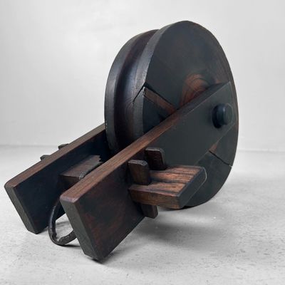 Antique Japanese Wooden Pulley, 1890s