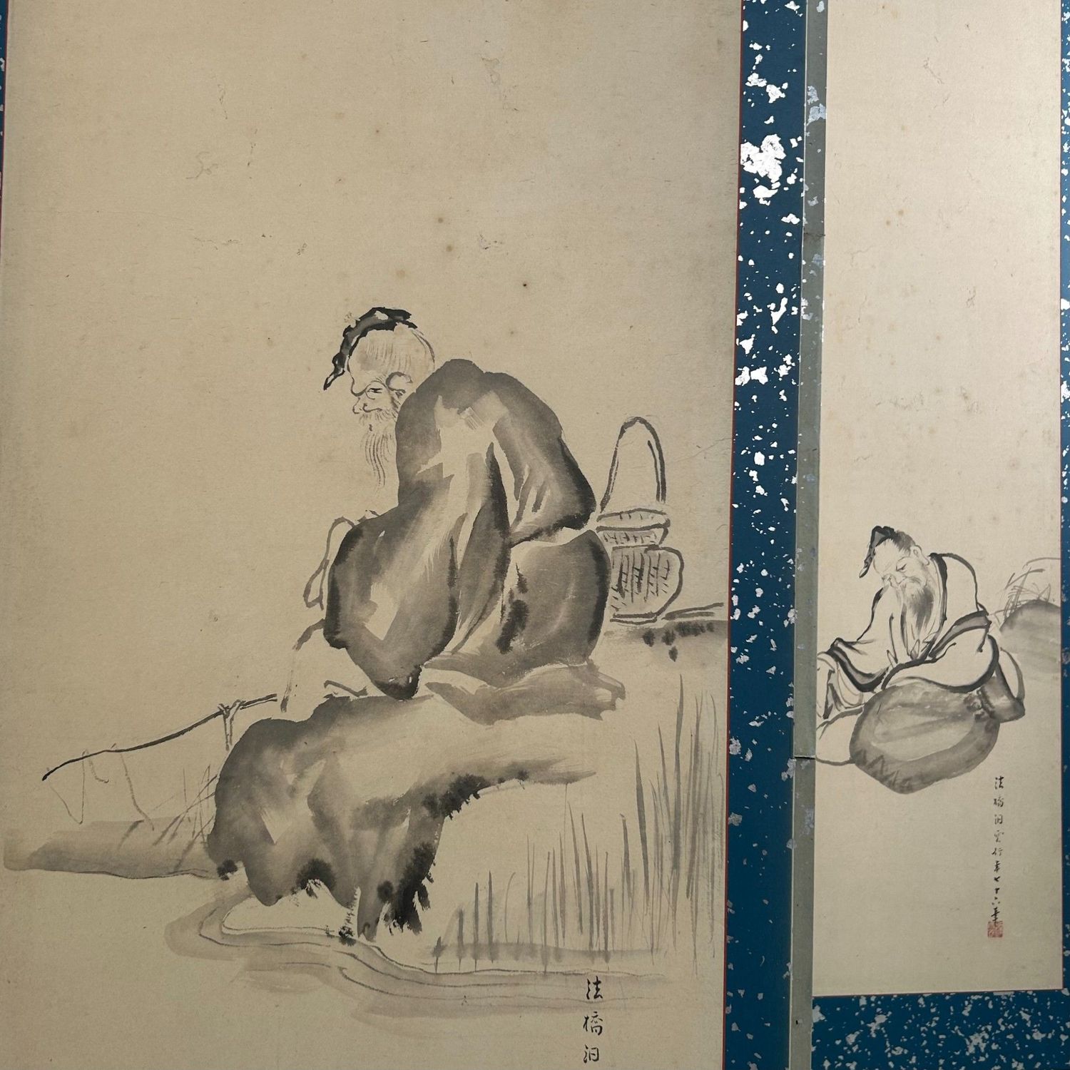 Japanese Folding Screen, Byōbu with Ink Paintings by Hōkyō Dōun, 1880s Japanese Folding Screen, Byōbu with Ink Paintings by Hōkyō Dōun, 1880s