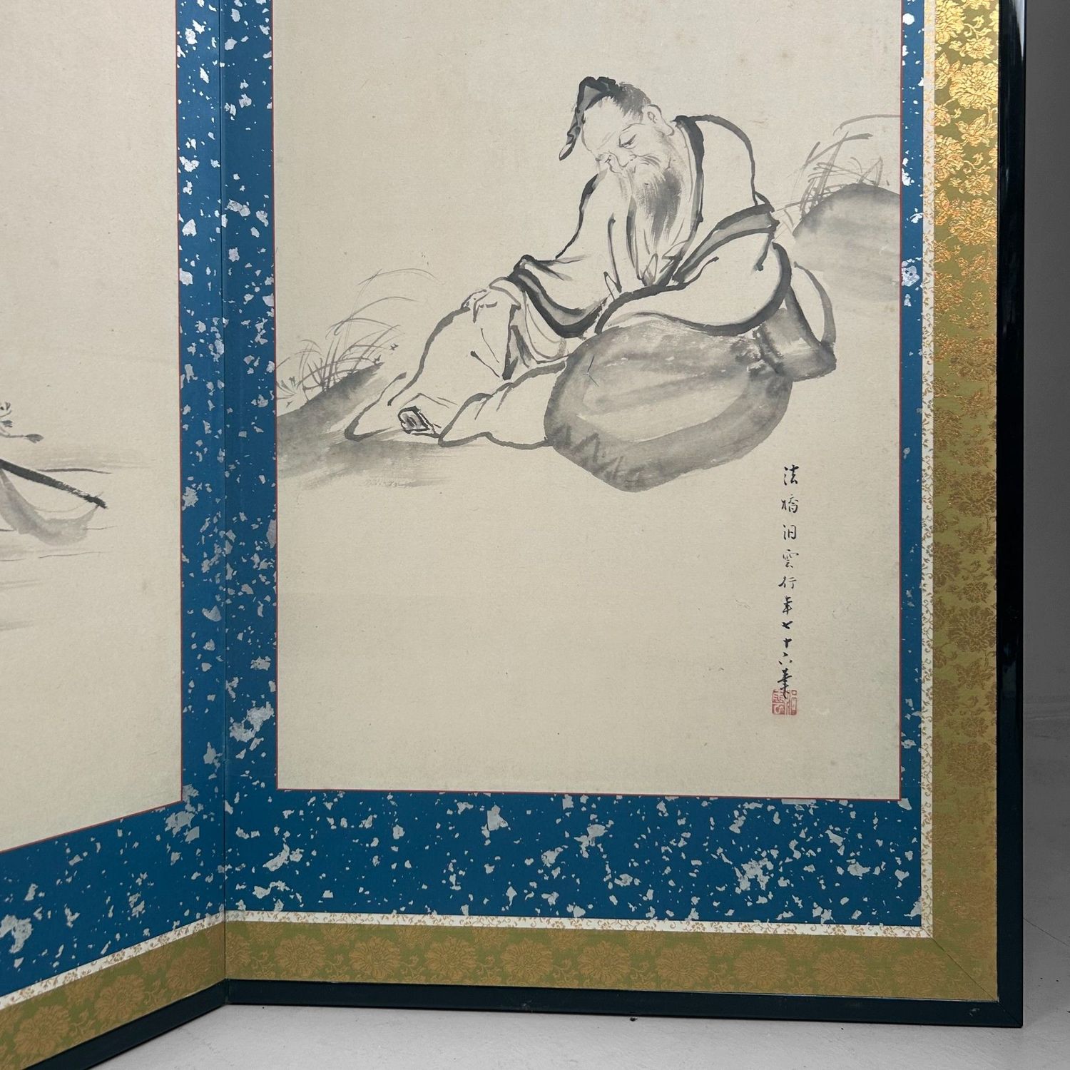 Japanese Folding Screen, Byōbu with Ink Paintings by Hōkyō Dōun, 1880s Japanese Folding Screen, Byōbu with Ink Paintings by Hōkyō Dōun, 1880s
