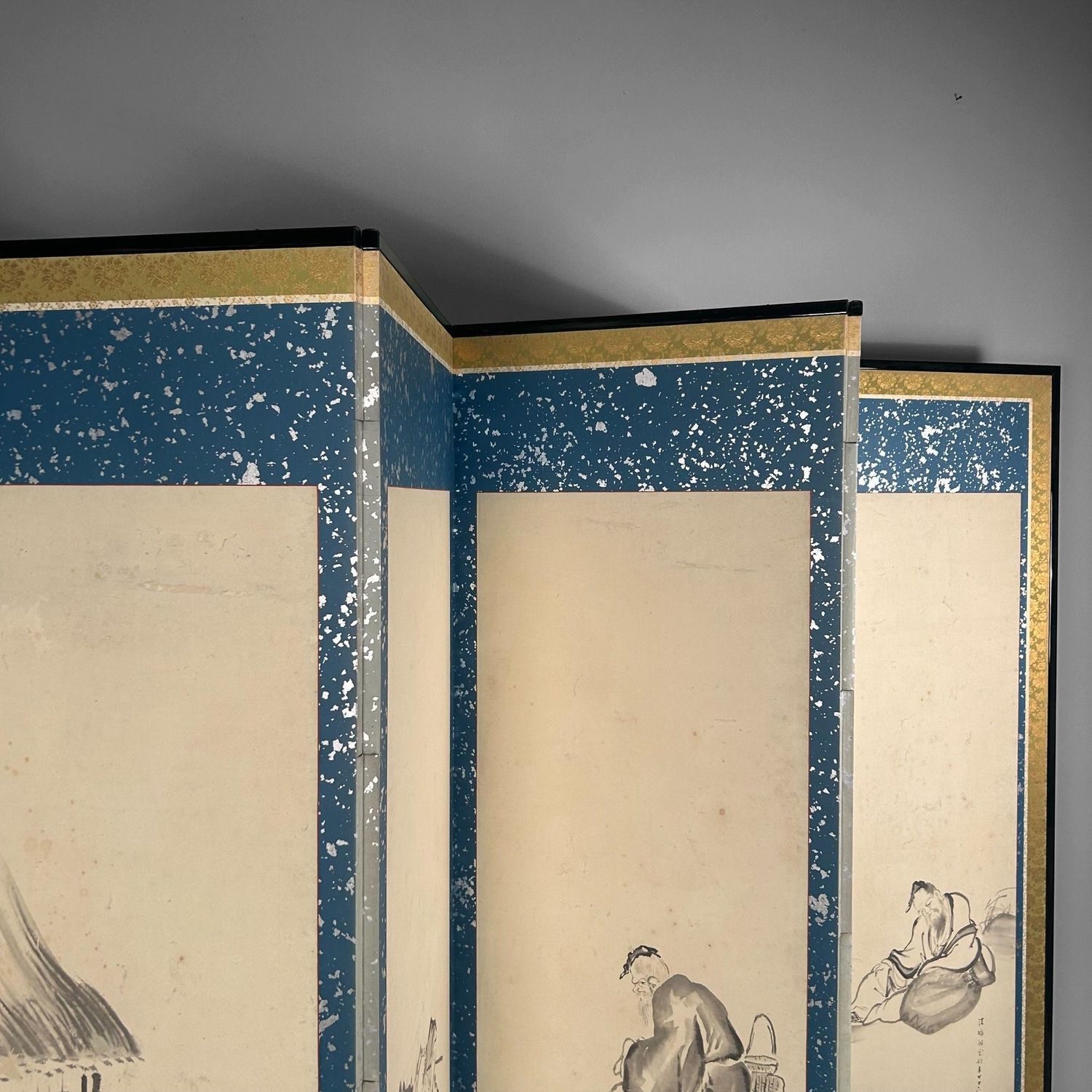 Japanese Folding Screen, Byōbu with Ink Paintings by Hōkyō Dōun, 1880s Japanese Folding Screen, Byōbu with Ink Paintings by Hōkyō Dōun, 1880s