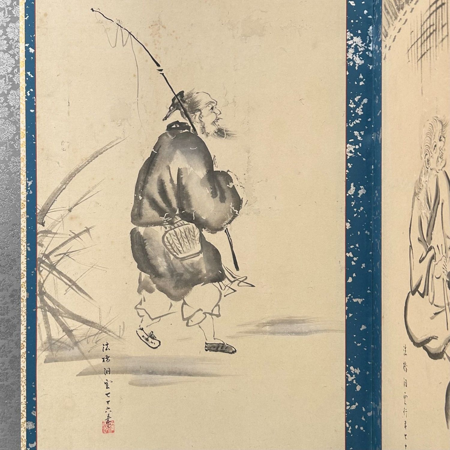 Japanese Folding Screen, Byōbu with Ink Paintings by Hōkyō Dōun, 1880s Japanese Folding Screen, Byōbu with Ink Paintings by Hōkyō Dōun, 1880s