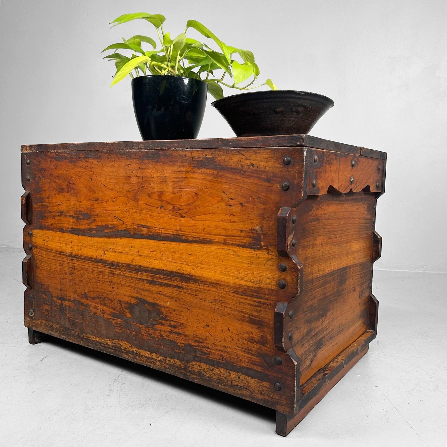 Vintage Japanese Wooden Box, Storage Furniture, 1920s