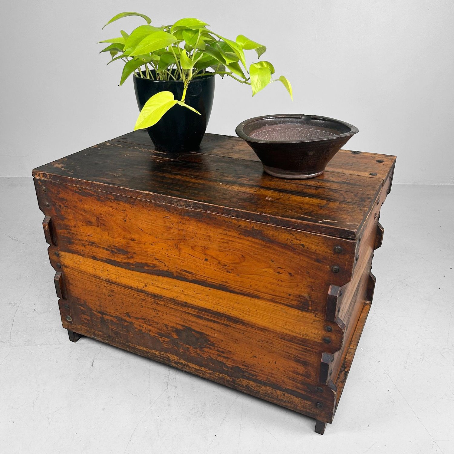 Vintage Japanese Wooden Box, Storage Furniture, 1920s