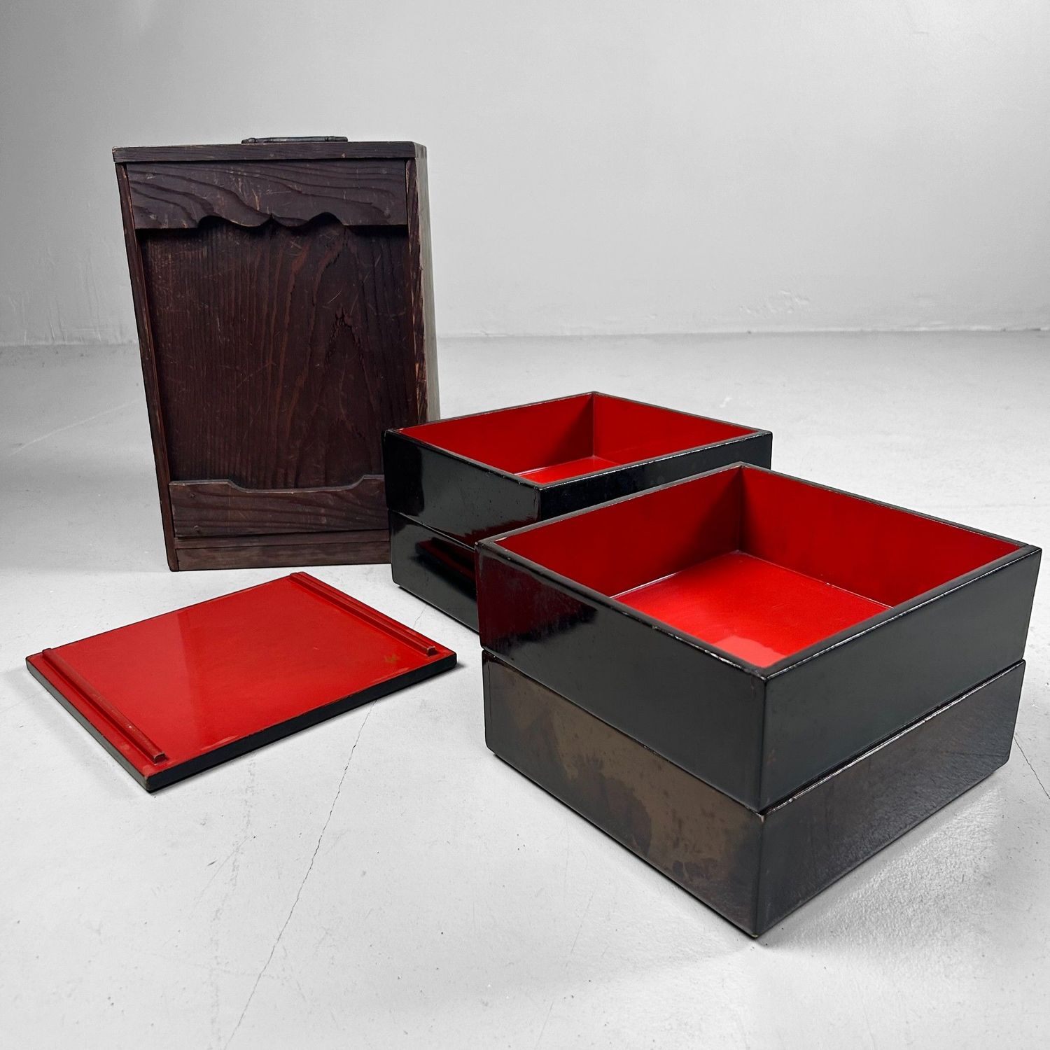 Antique Japanese Jubako in Wooden Storage Box, 1880s Antique Japanese Jubako in Wooden Storage Box, 1880s