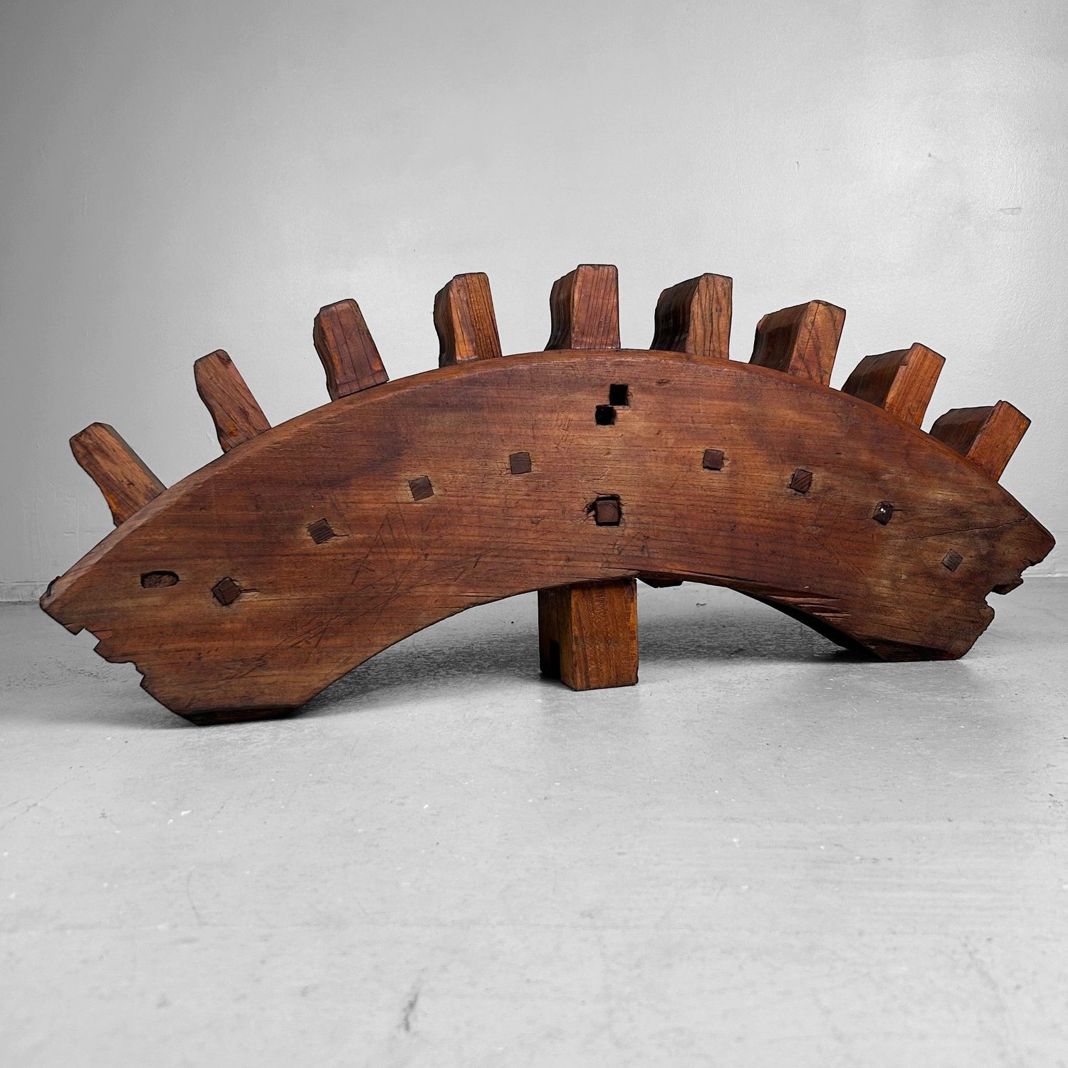 Decorative Wabi-Sabi Accent, Japanese Wooden Gear Segment, 1890s