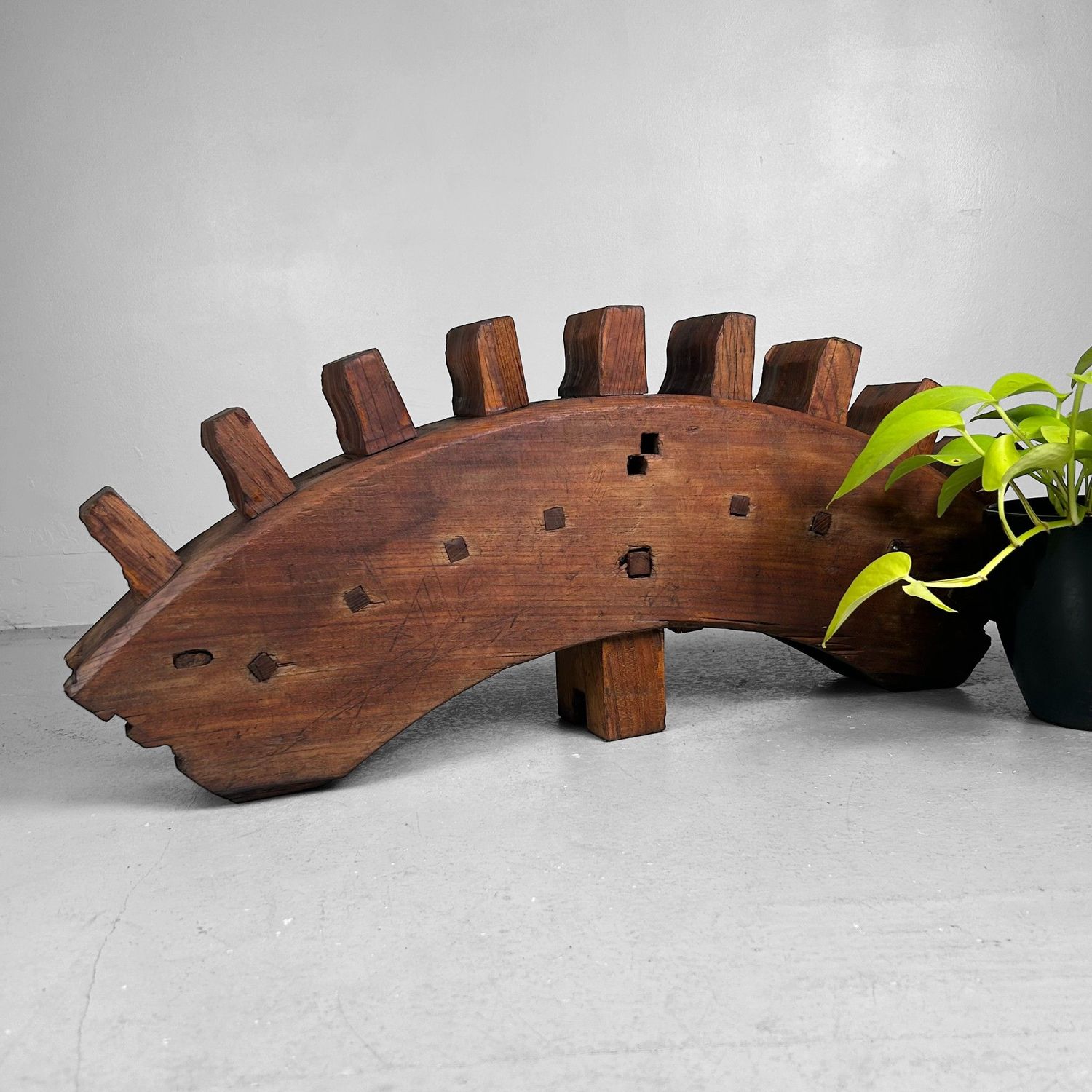 Decorative Wabi-Sabi Accent, Japanese Wooden Gear Segment, 1890s