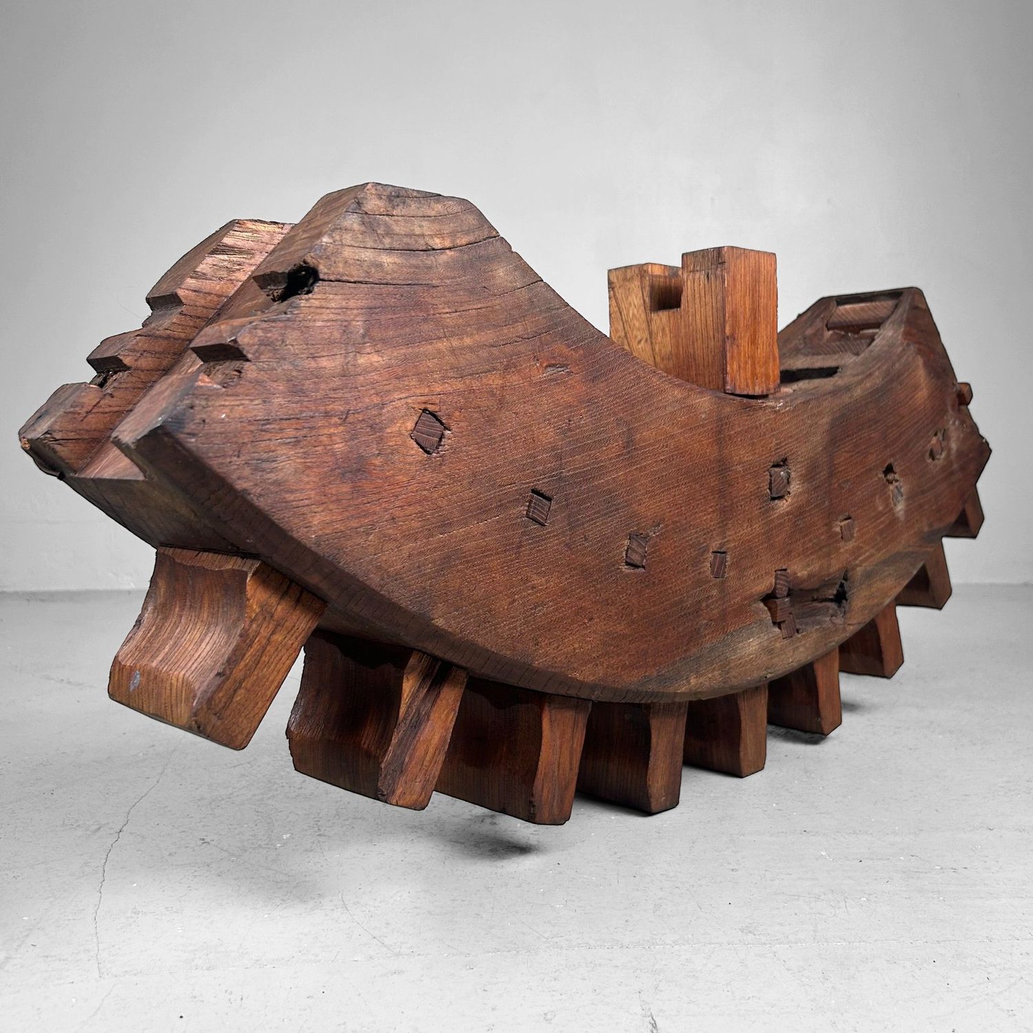 Decorative Wabi-Sabi Accent, Japanese Wooden Gear Segment, 1890s