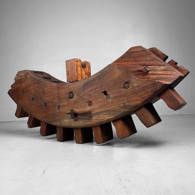 Decorative Wabi-Sabi Accent, Japanese Wooden Gear Segment, 1890s