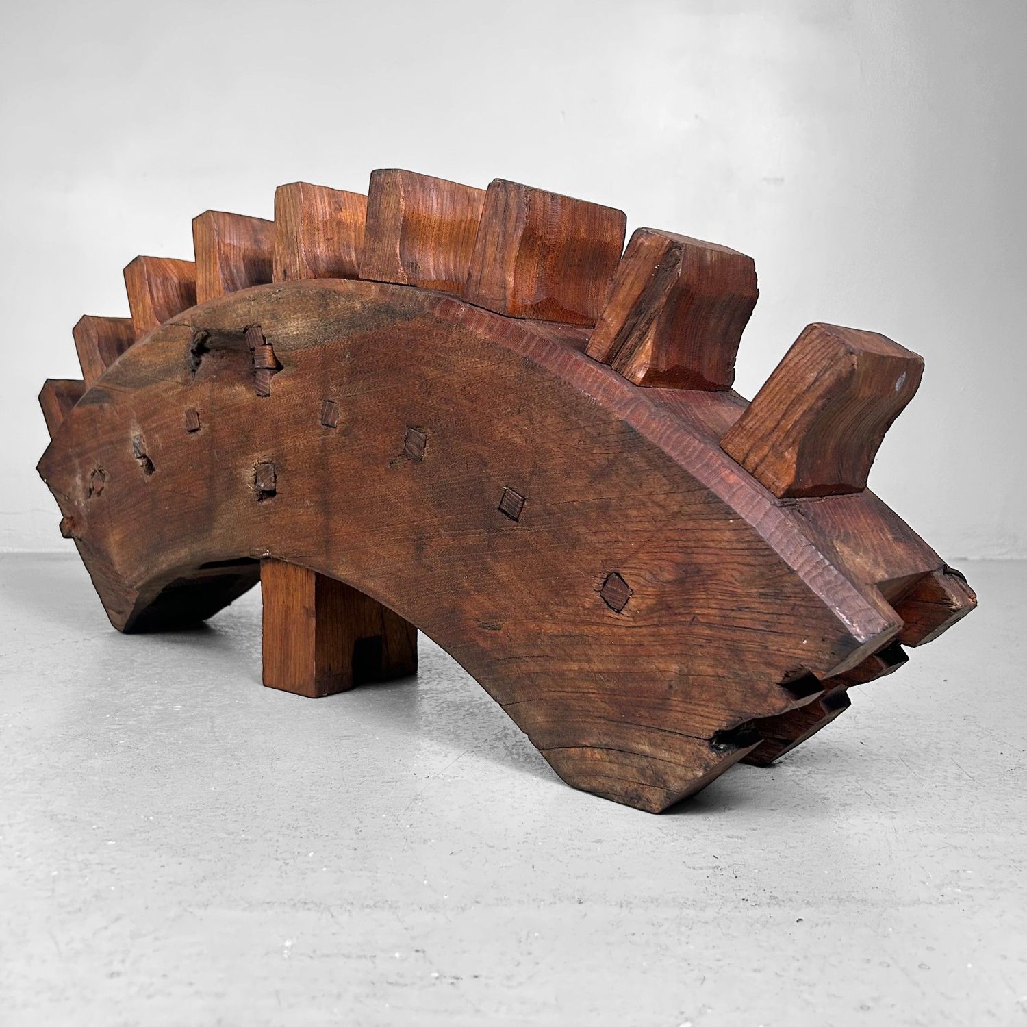 Decorative Wabi-Sabi Accent, Japanese Wooden Gear Segment, 1890s