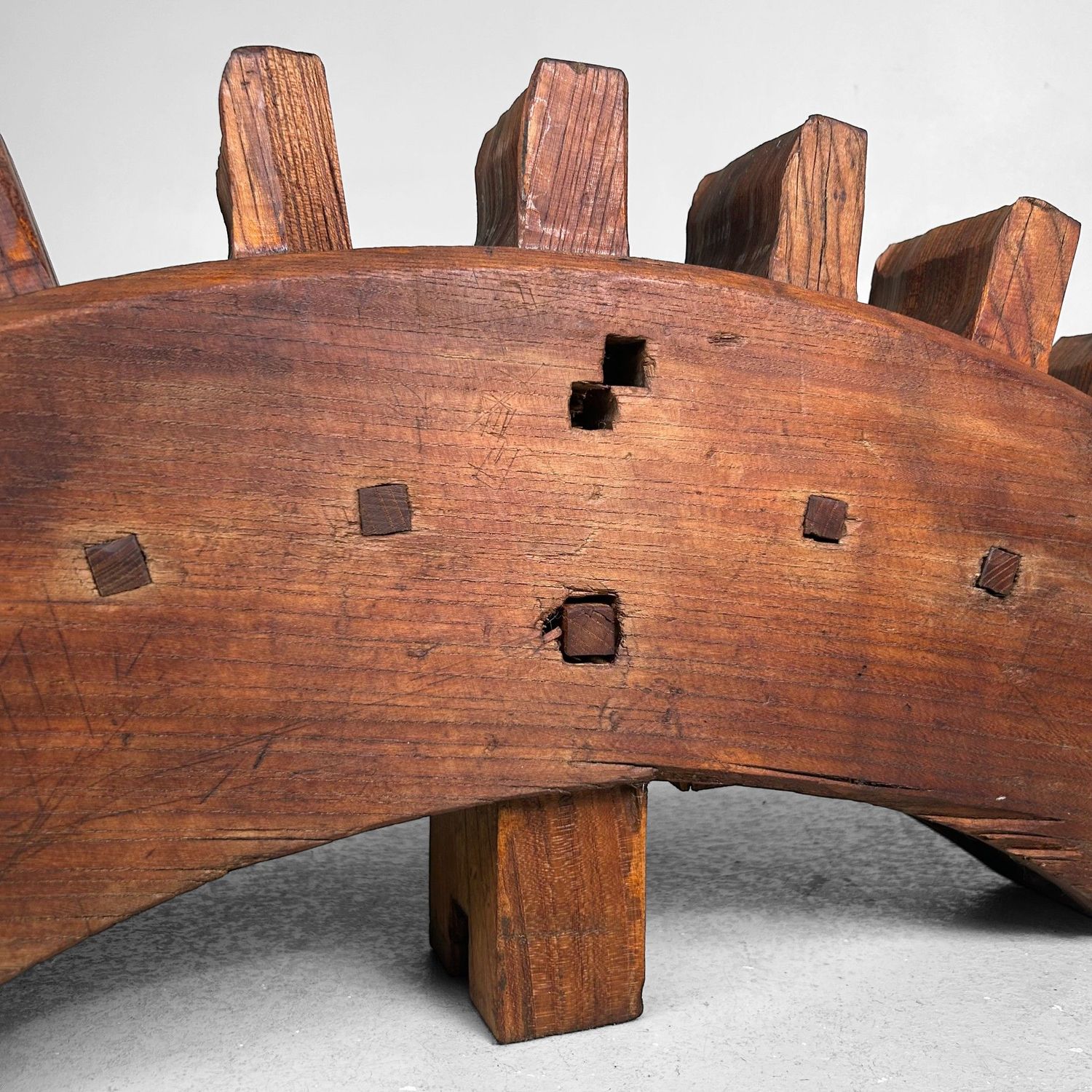 Decorative Wabi-Sabi Accent, Japanese Wooden Gear Segment, 1890s