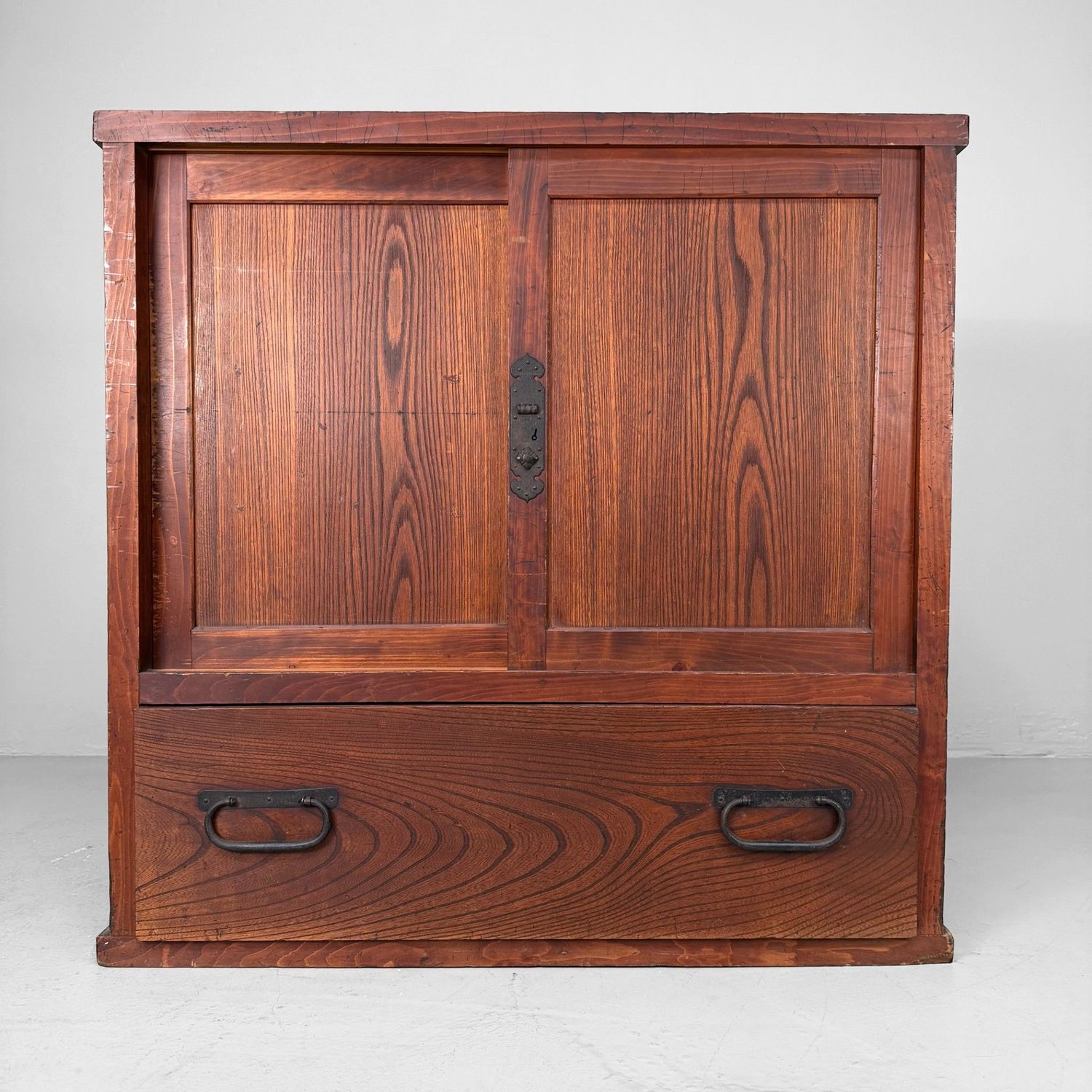Japanese Tansu Storage Chest with Sliding Doors and Drawer, 1910s Japanese Tansu Storage Chest with Sliding Doors and Drawer, 1910s