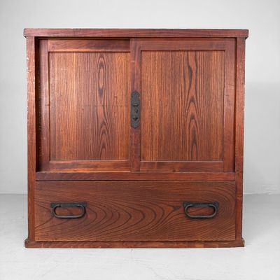 Japanese Tansu Storage Chest with Sliding Doors and Drawer, 1910s Japanese Tansu Storage Chest with Sliding Doors and Drawer, 1910s