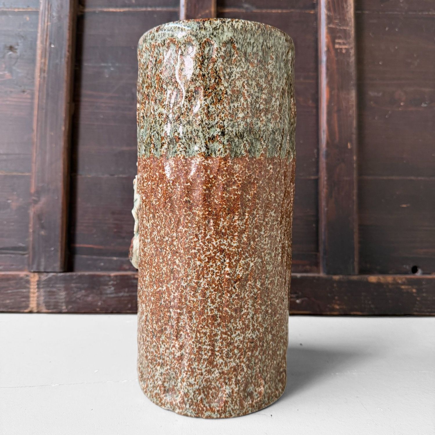 Japanese Soma Ware Cylindrical Vase, Ikebana, 1970s