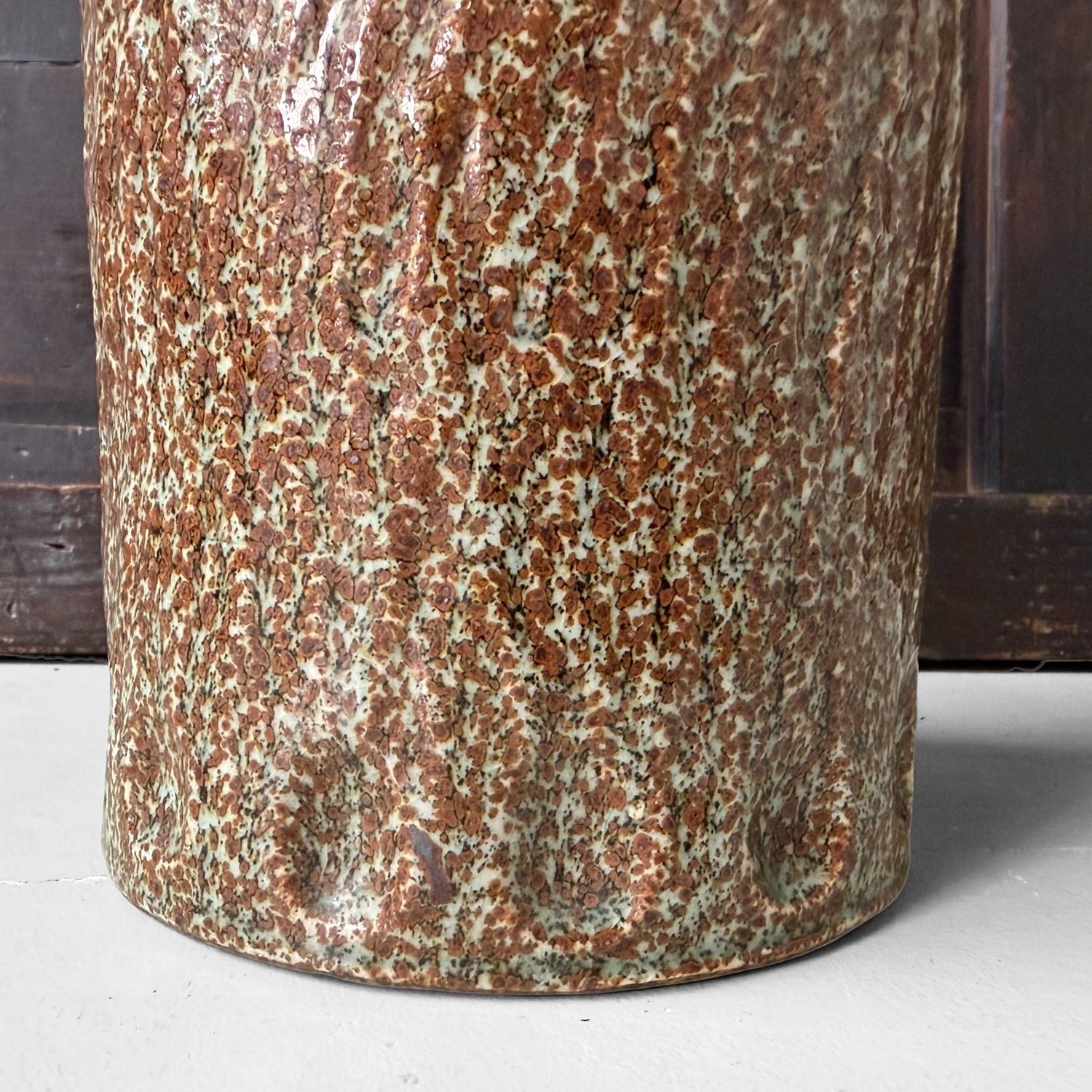 Japanese Soma Ware Cylindrical Vase, Ikebana, 1970s