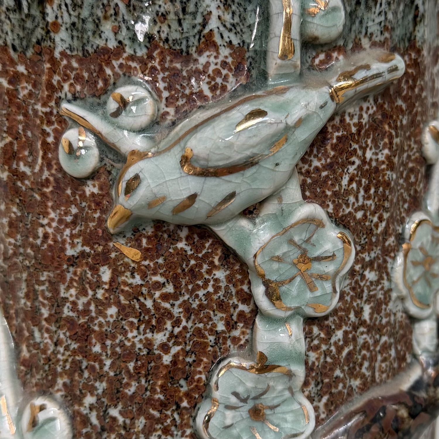 Japanese Soma Ware Cylindrical Vase, Ikebana, 1970s