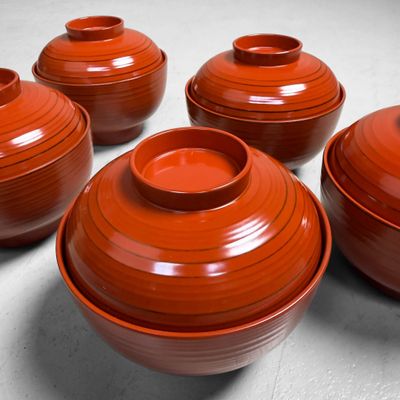 ​Set Japanse Lakkommen met Deksel uit Yamanaka, 1980s.