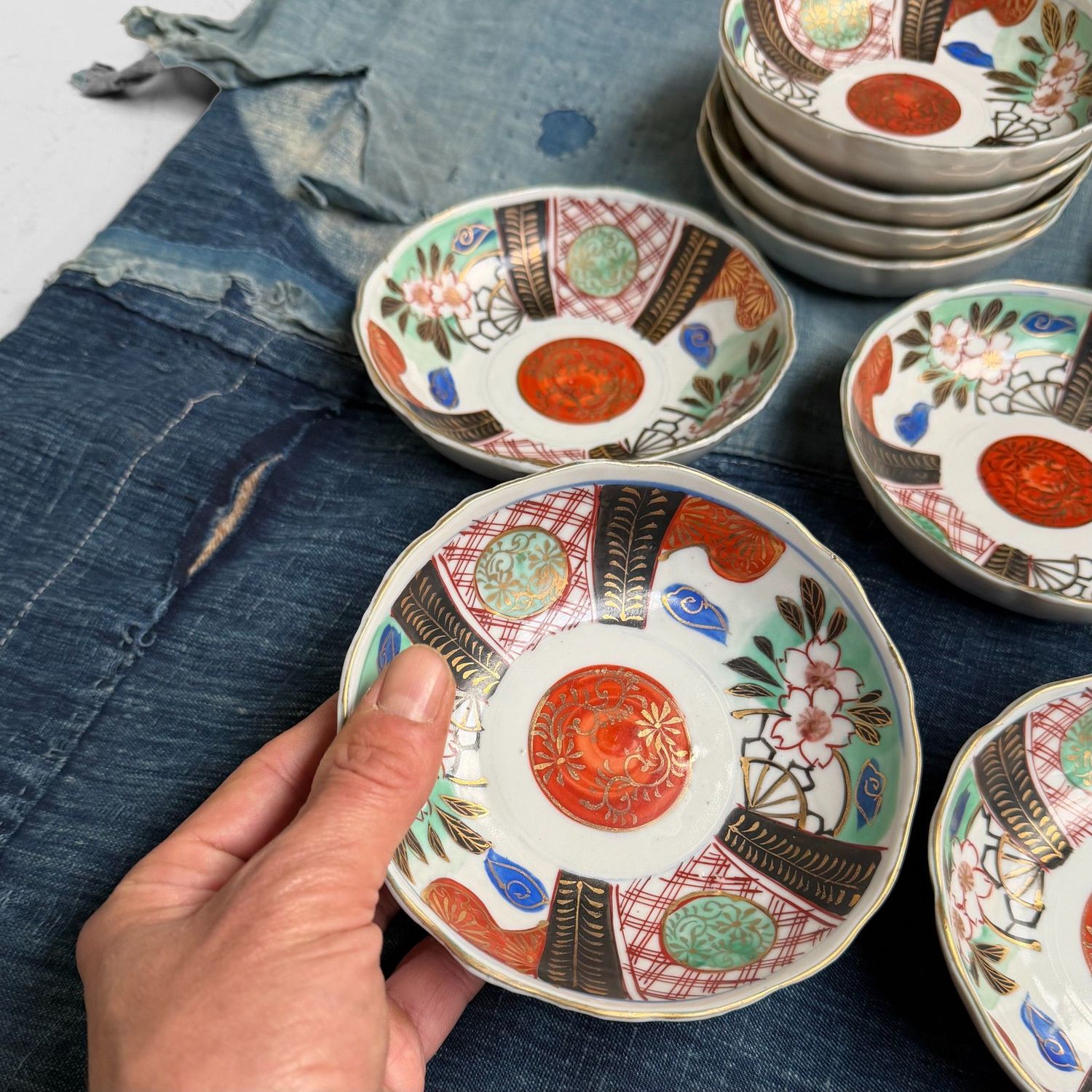 Set Antieke Imari Porseleinen Dessertbordjes, Japan, 1910s