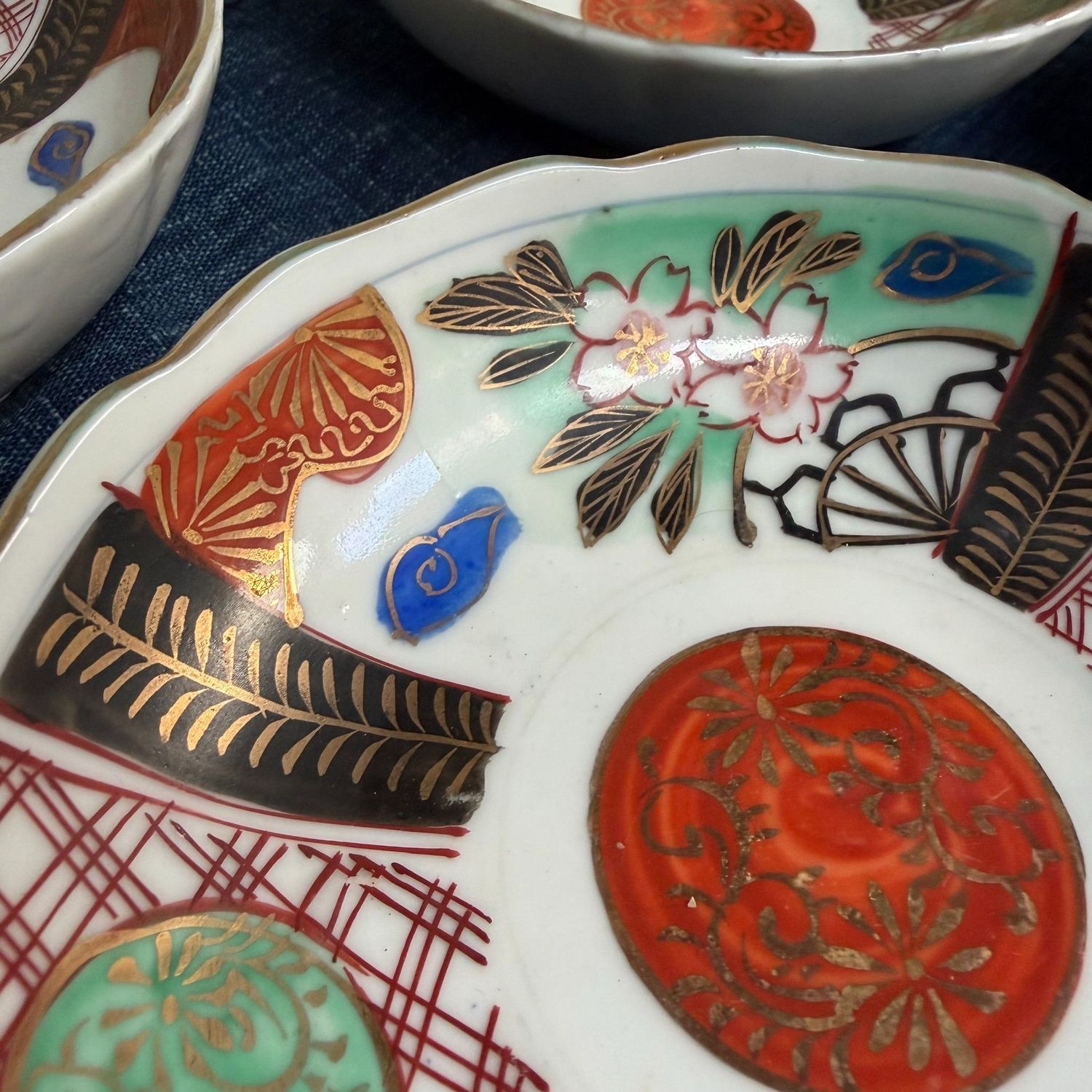 Set Antieke Imari Porseleinen Dessertbordjes, Japan, 1910s