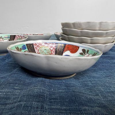 Set Antieke Imari Porseleinen Dessertbordjes, Japan, 1910s