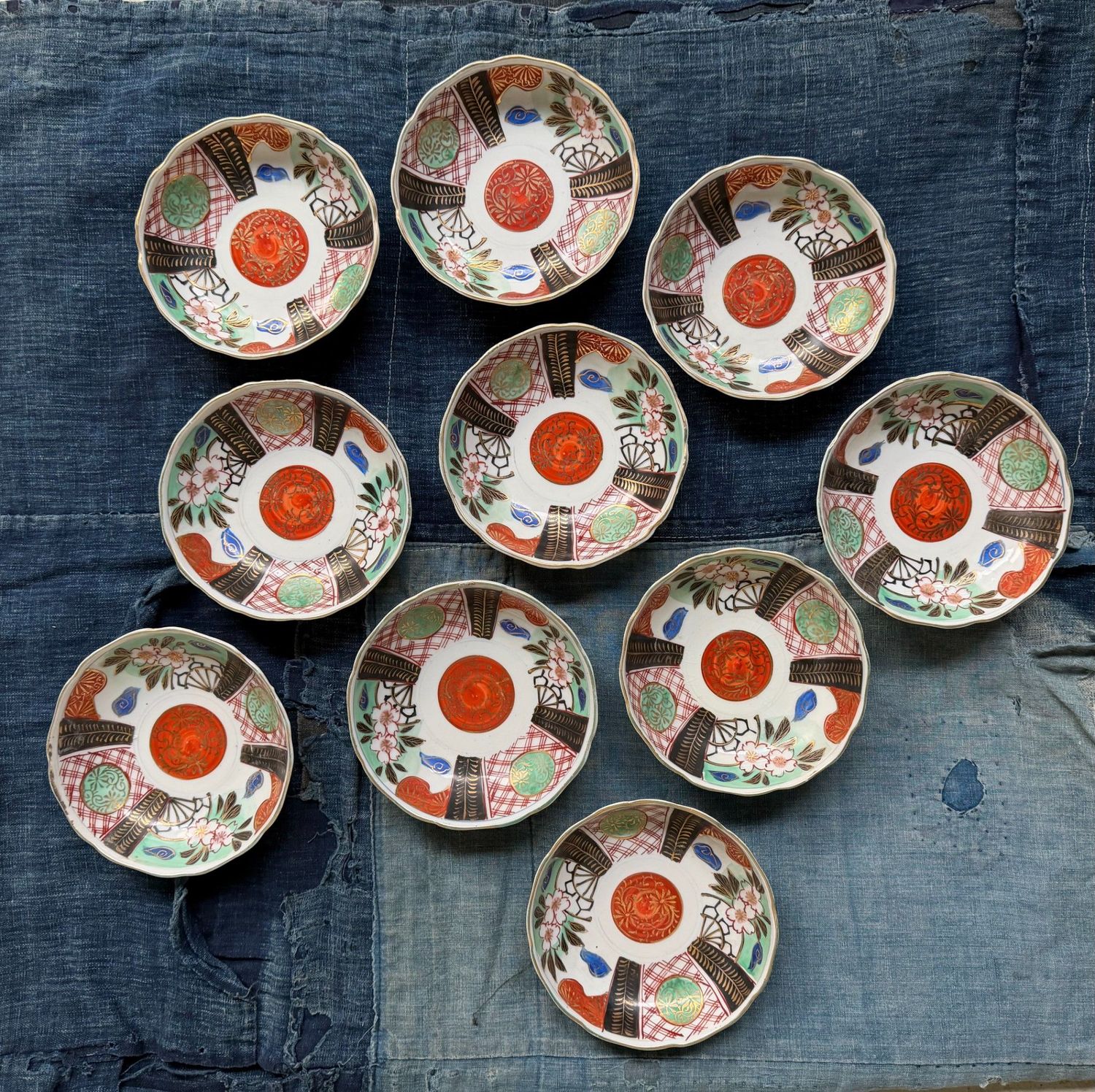 Set Antieke Imari Porseleinen Dessertbordjes, Japan, 1910s
