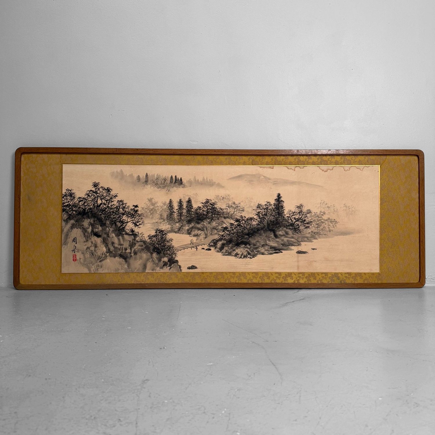 Japans Sumi-e Landschap op Paneel, Muurdecoratie, 1950s