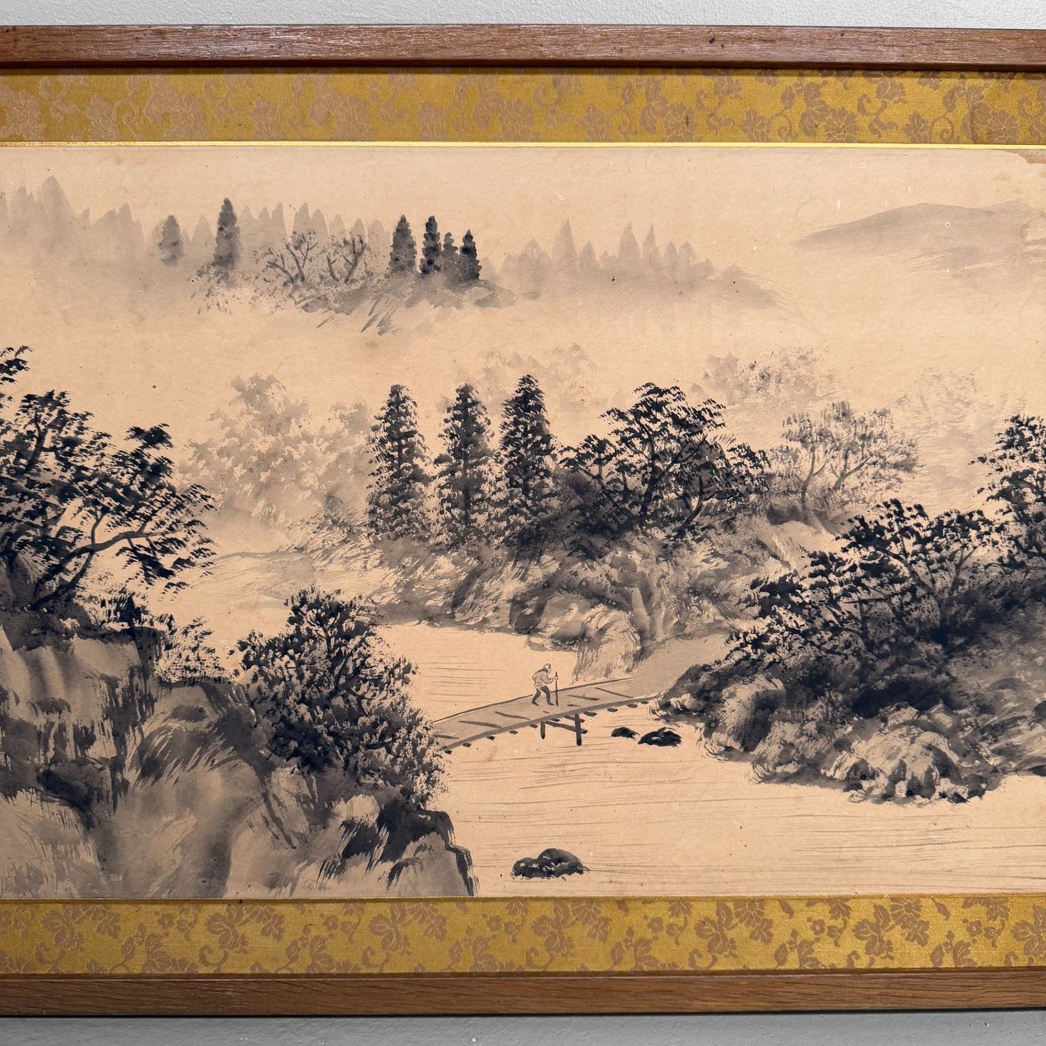 Japans Sumi-e Landschap op Paneel, Muurdecoratie, 1950s