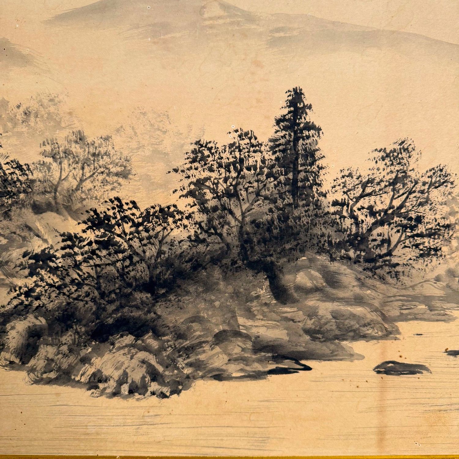 Japans Sumi-e Landschap op Paneel, Muurdecoratie, 1950s