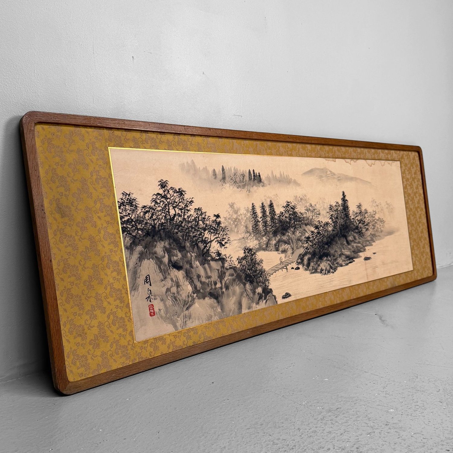 Japans Sumi-e Landschap op Paneel, Muurdecoratie, 1950s