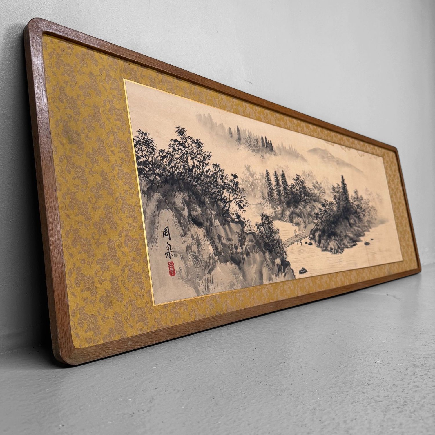 Japans Sumi-e Landschap op Paneel, Muurdecoratie, 1950s