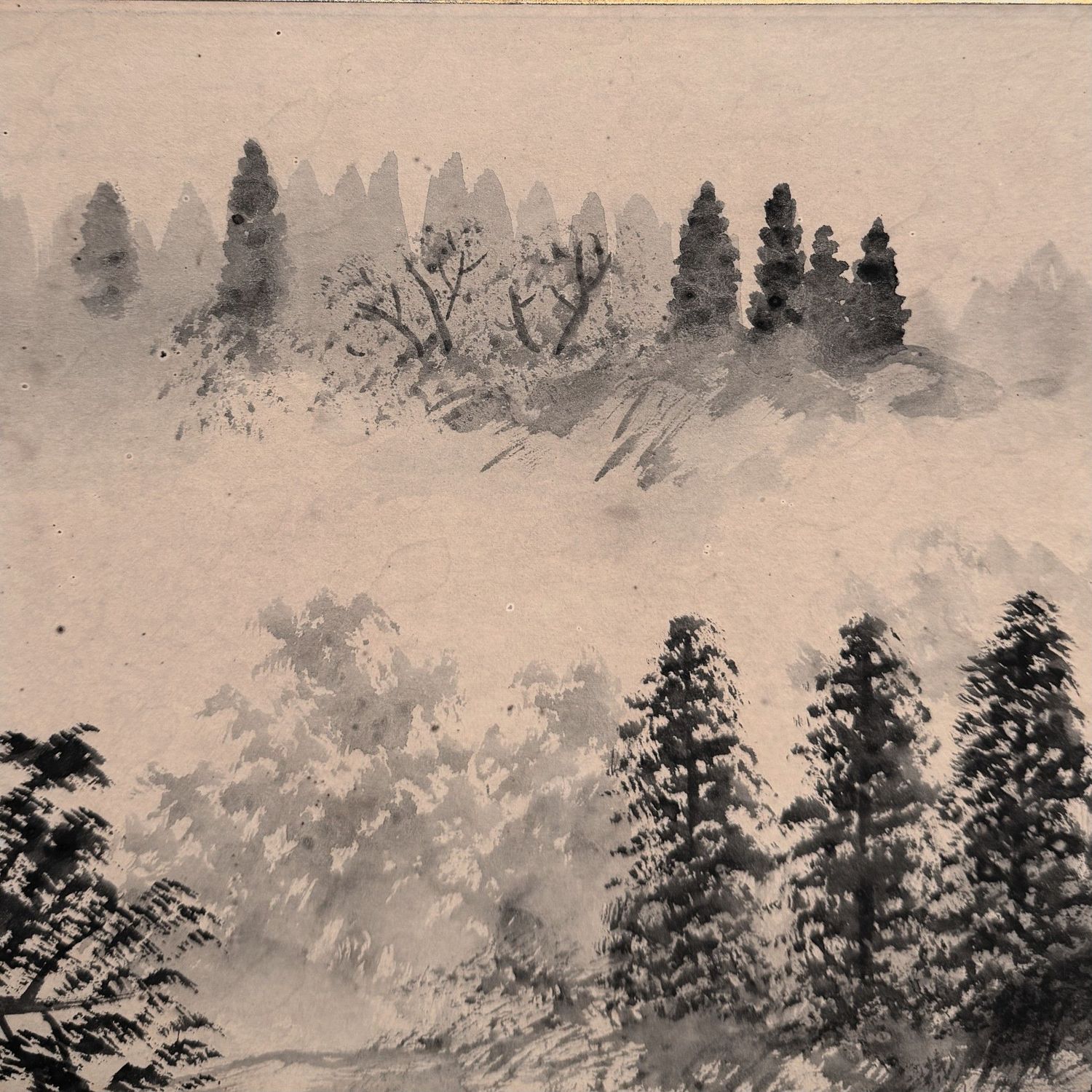 Japans Sumi-e Landschap op Paneel, Muurdecoratie, 1950s