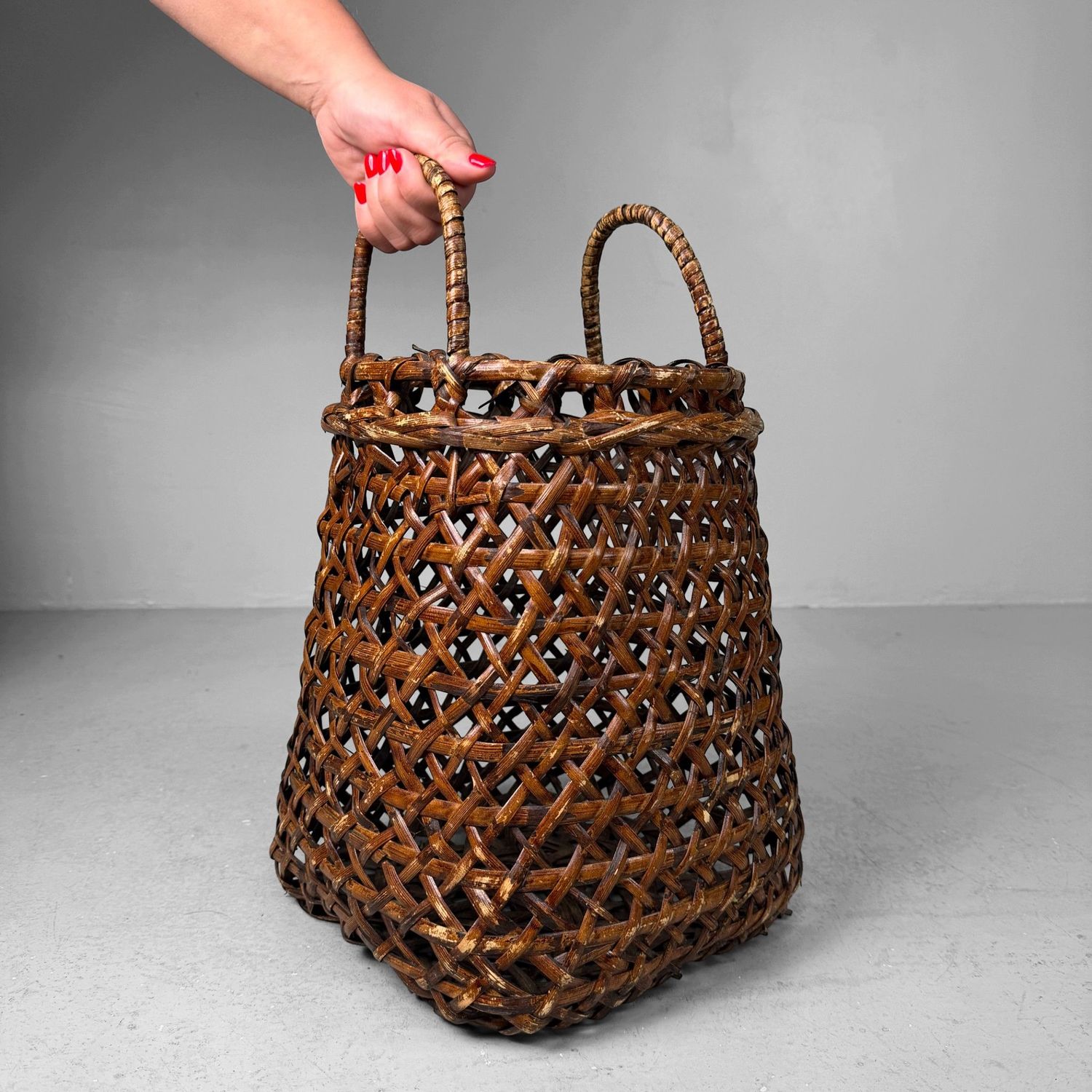 Decoratieve Japanse Bamboemand – Hanakago voor Ikebana, 1940s