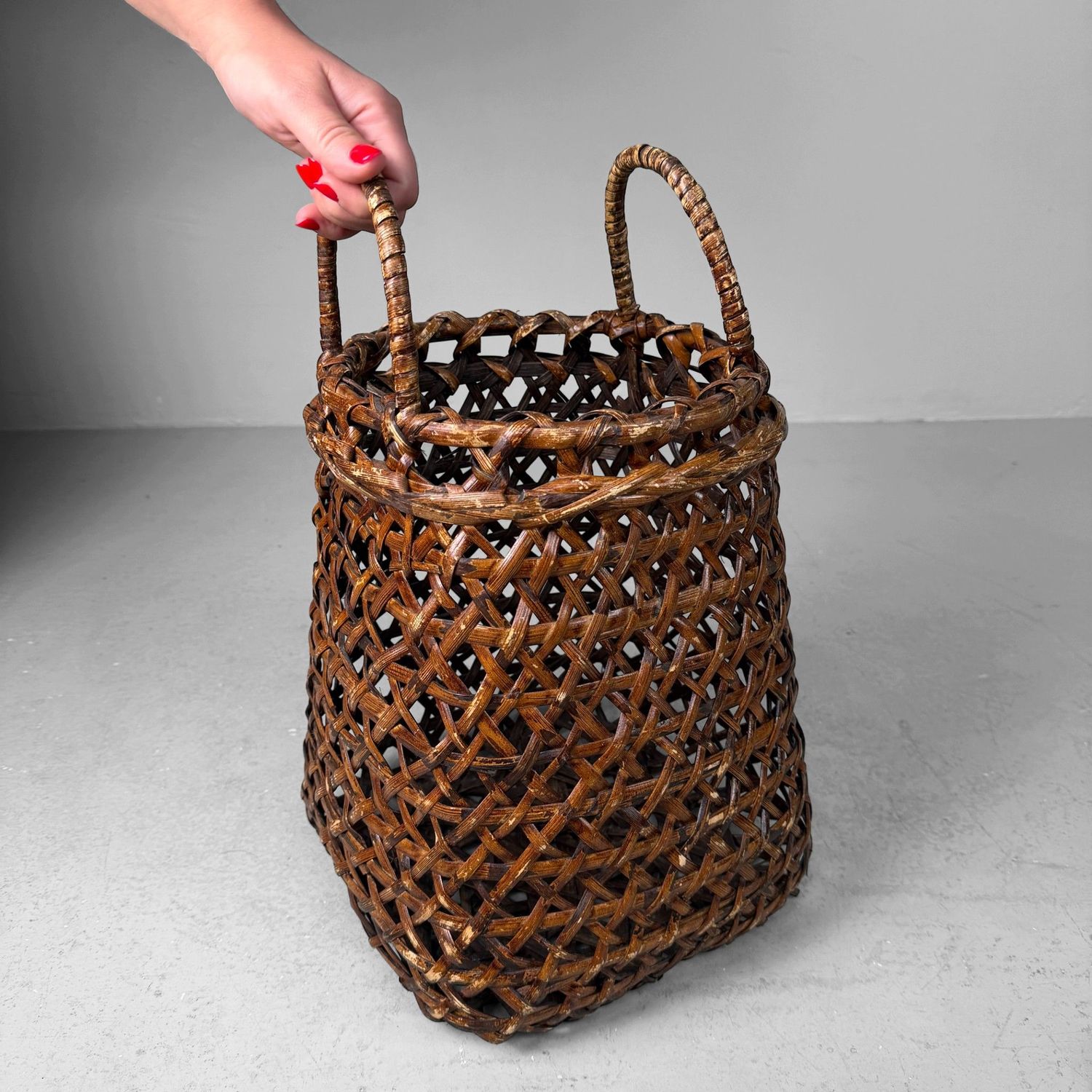 Decoratieve Japanse Bamboemand – Hanakago voor Ikebana, 1940s