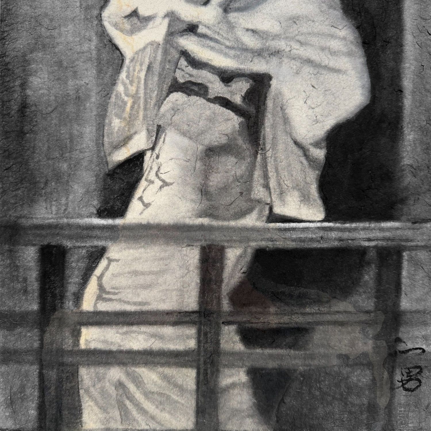 Japanese Ink Painting on Kōzo Washi, “Dancing Woman in Kimono”, 1970s