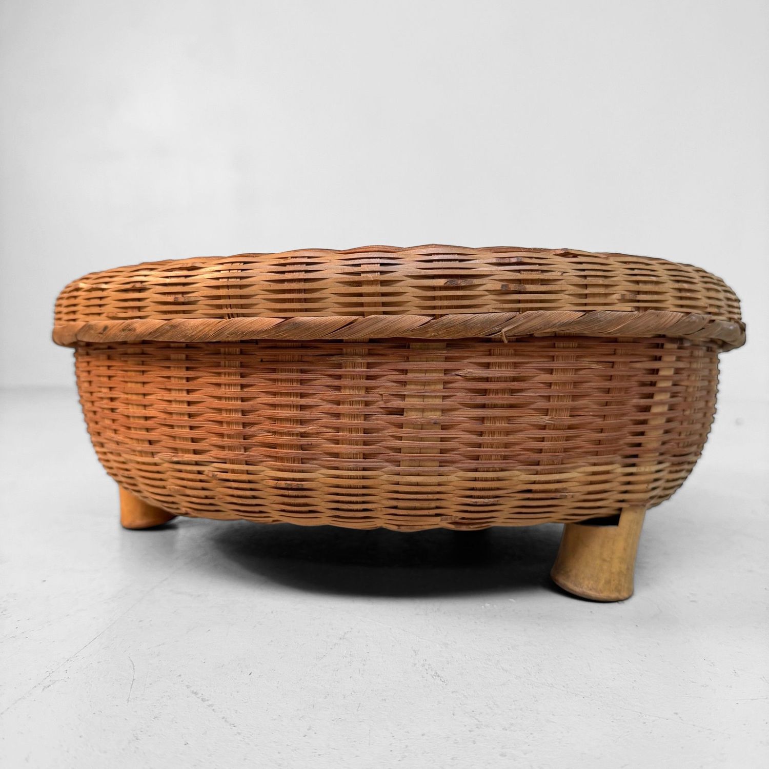 Japanse Matsuura-mand met Deksel, Bamboe Vlechtwerk, 1950s