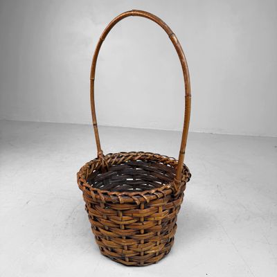 Japanese Bamboo Ikebana Basket with Arched Handle, 1960s