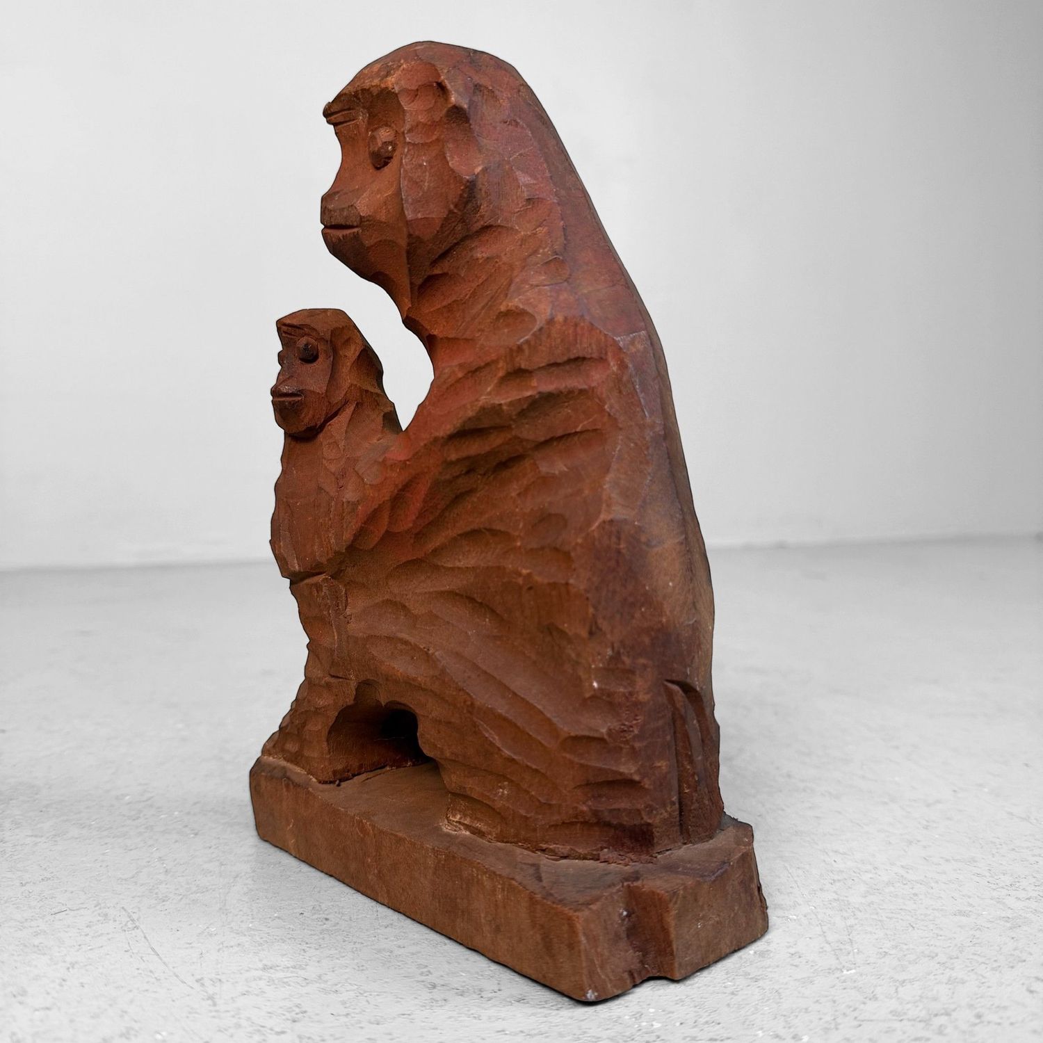 Japanese Saru Mingei Wood Figure, ‘Monkey with Young’, 1940s