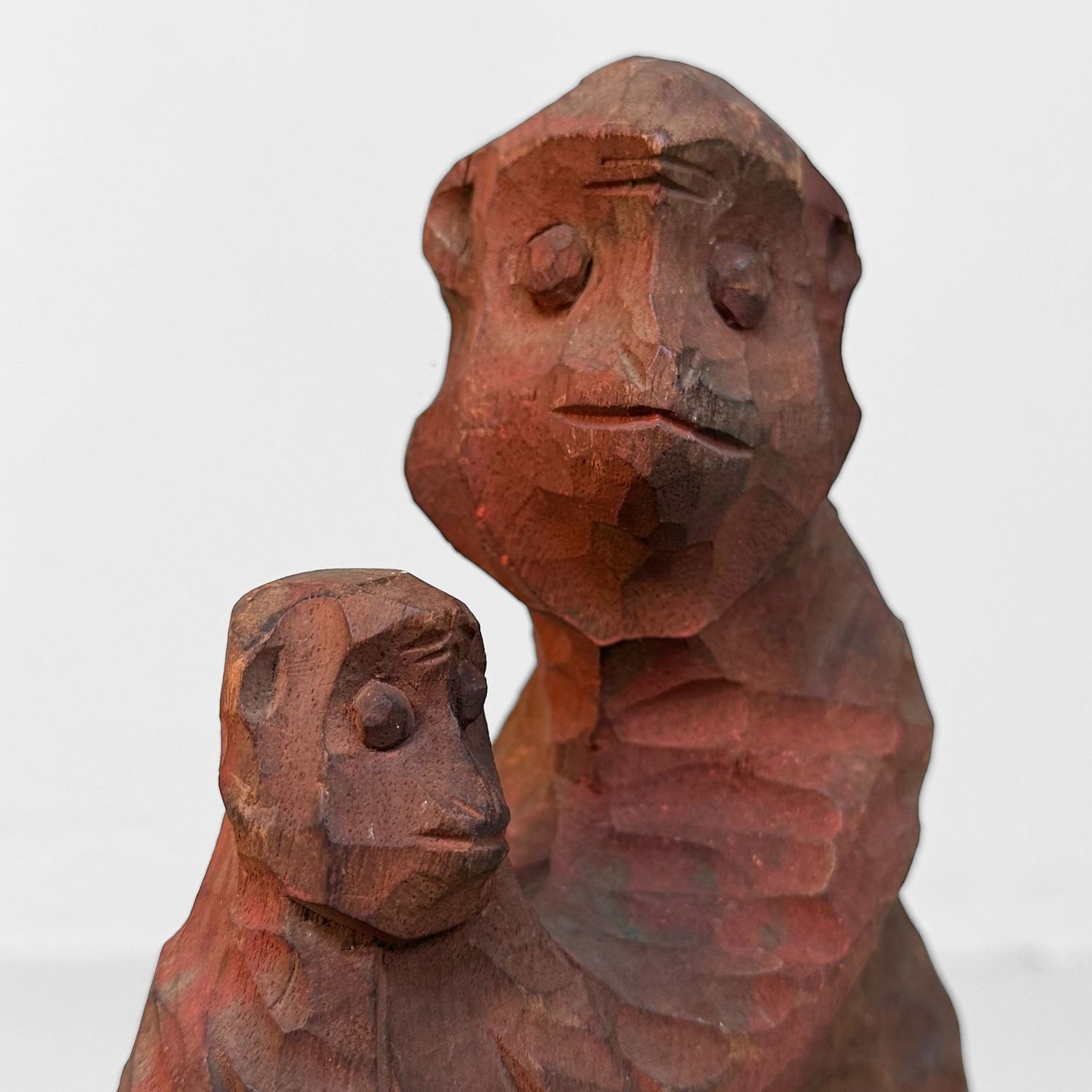 Japanese Saru Mingei Wood Figure, ‘Monkey with Young’, 1940s