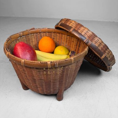Japanese “Matsuura” Bamboo Basket with Lid, 1950s