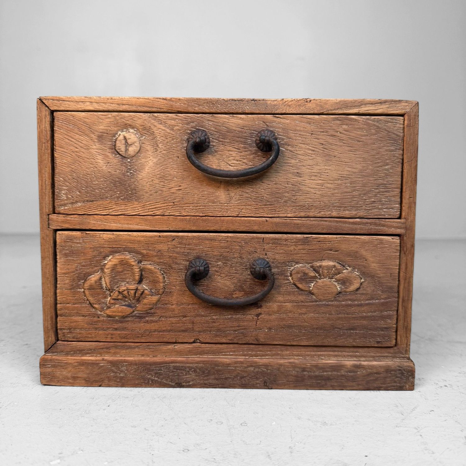 Japanese Wooden Ko-dansu Chest with Flower Motifs, 1920s