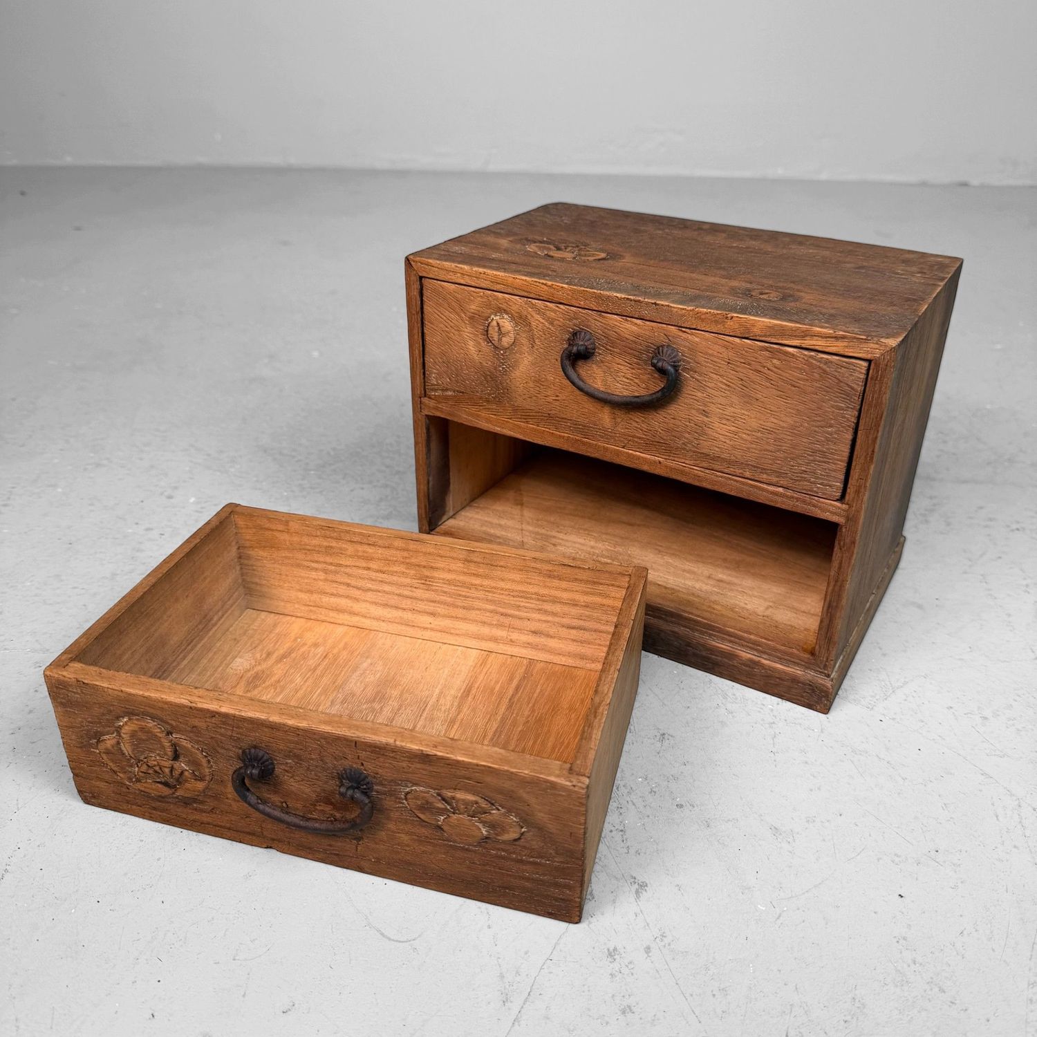 Japanese Wooden Ko-dansu Chest with Flower Motifs, 1920s